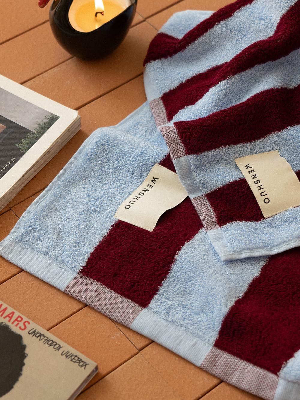 WENSHUO Bordeaux Red Vineyards-Pure Cotton Wide Striped Bath Towel,100% Combed Cotton,Luxury Shower Towel,Super Absorbent(Pack of 1) (55.12" L × 27.56" W) - Image 6