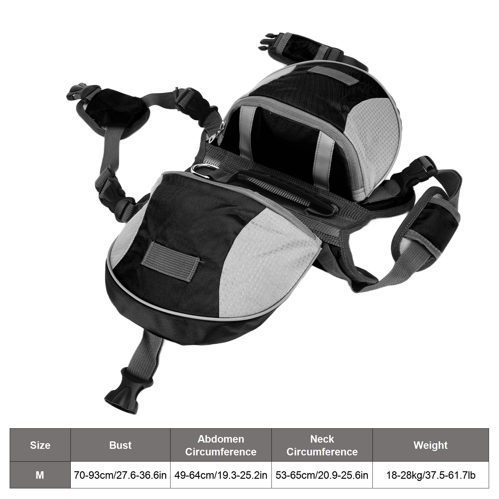 Sac à Dos de Randonnée pour Chien, Sac de Selle pour Chien, Sac à Dos Réglable avec Poches Latérales et Bandes Réfléchissantes pour Chiens de Petite, Moyenne et Grande Taille,
