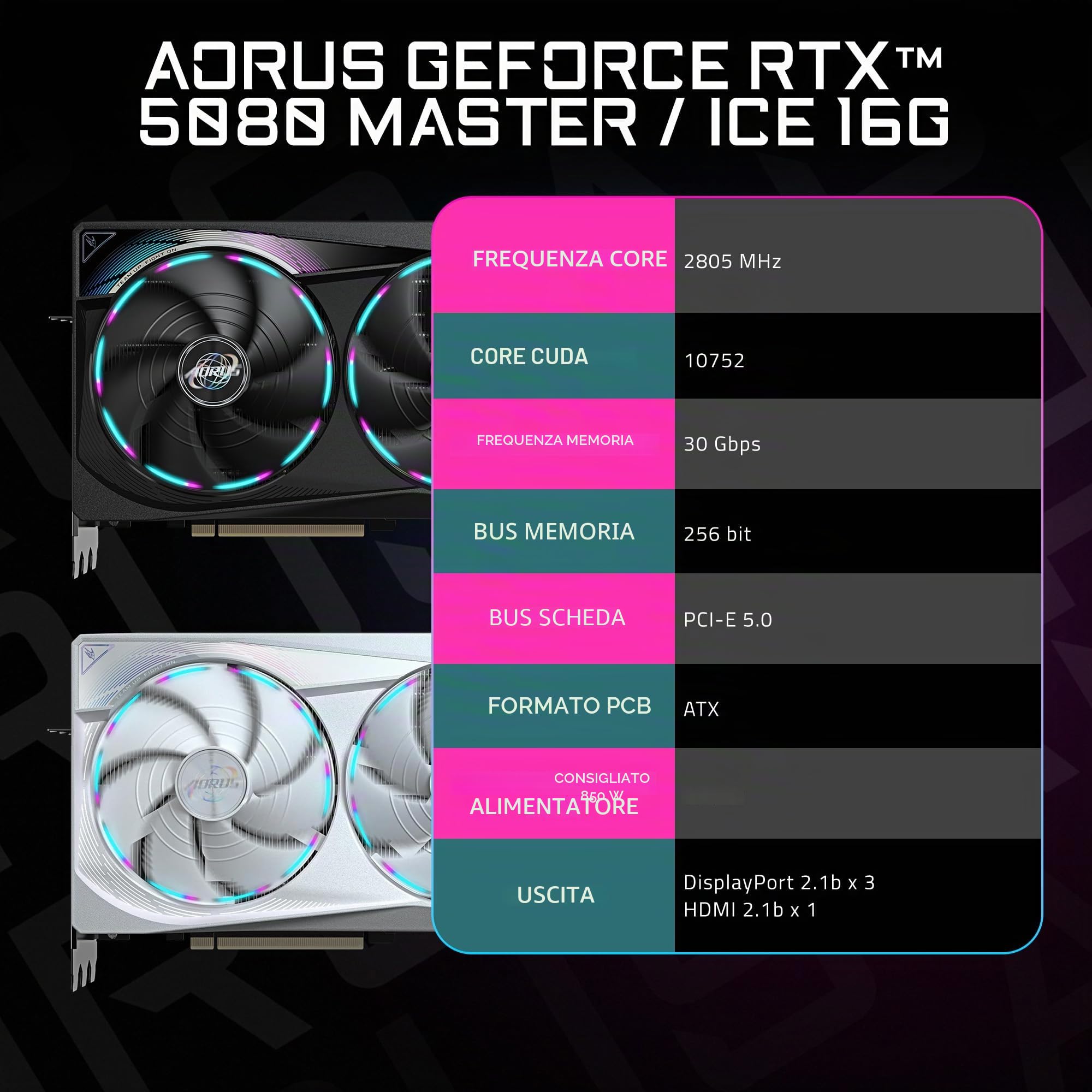 GIGABYTE AORUS - Scheda grafica GeForce RTX 5080 Master ICE 16G, sistema di raffreddamento WINDFORCE, 16 GB 256-bit GDDR7, GV-N5080AORUSM ICE-16GD