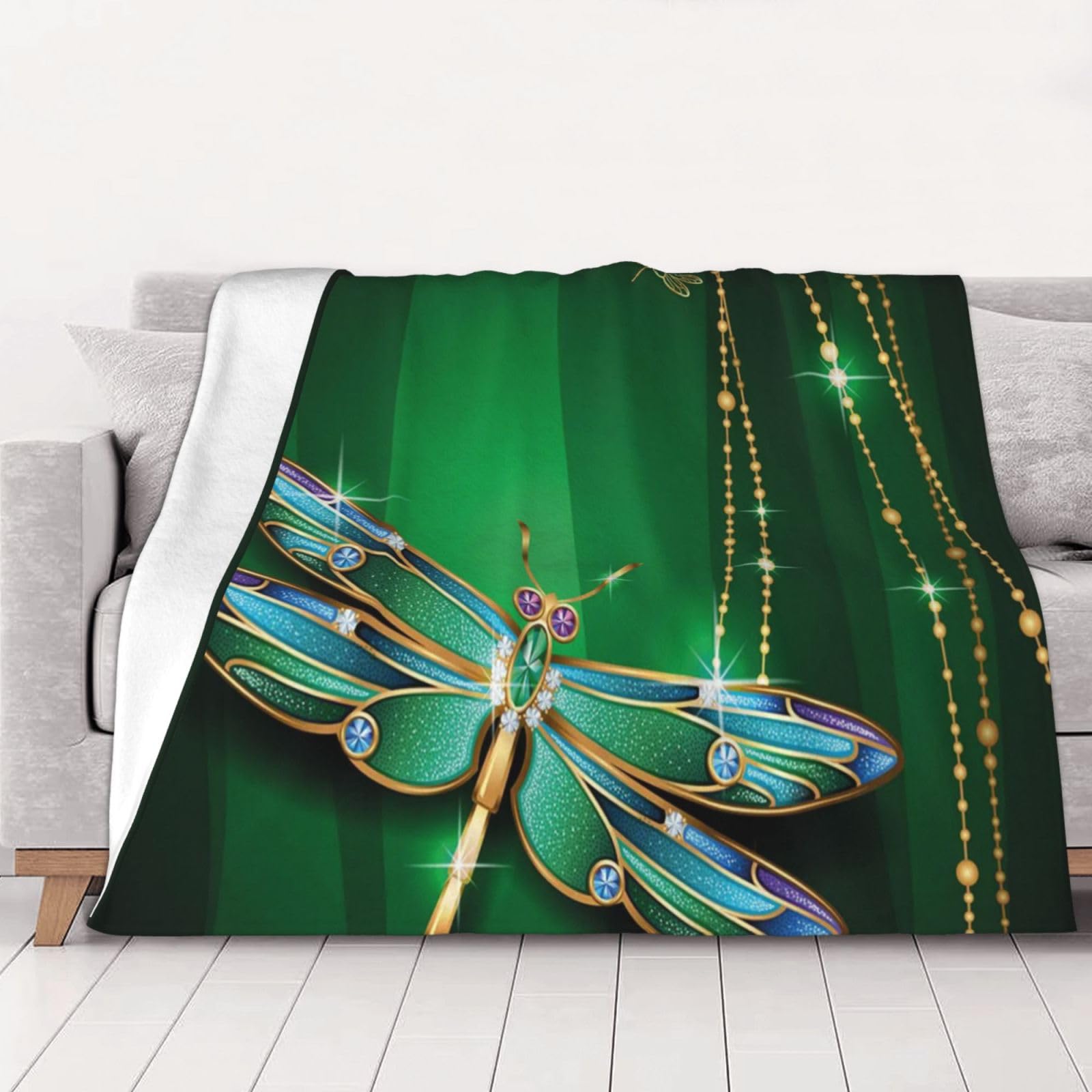 AUBKFELD jewel dragonfly Printed Flannel Blanket 125x100 CM, Soft & Warm Throw Blanket for Sofa/Couch/Bed/Car, Gifts for Audlts Women Men