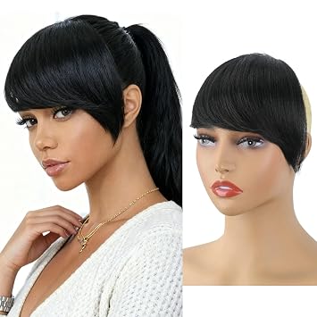 UAmyhair Yaki Side Bangs Clip-In For Black Women,Natural Looking Side Swept Synthetic Bangs,Soft & Fluffy One-Piece Hair ExtensionNatural Black