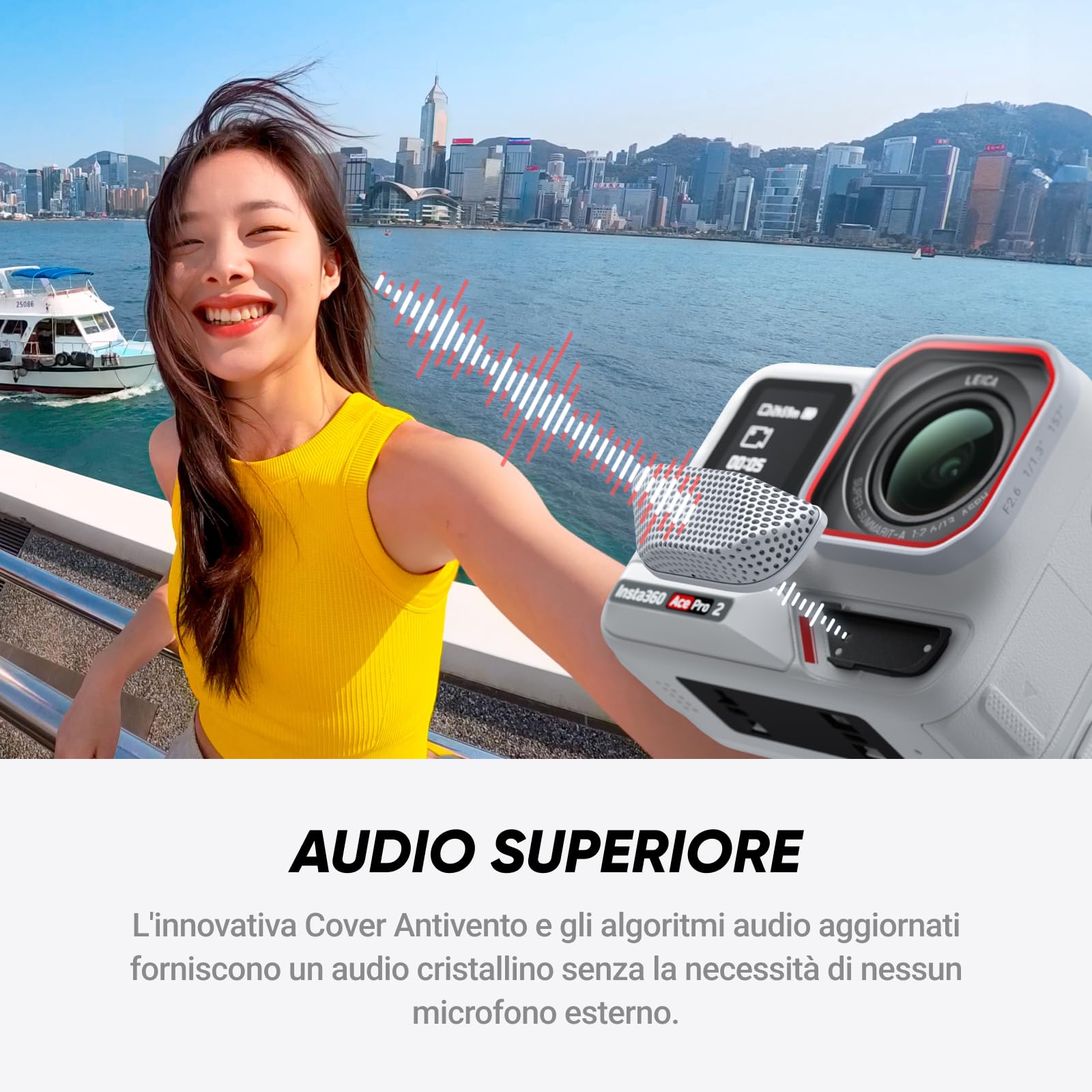 Insta360 Ace Pro 2 in Edizione Limitata Bianco Artico - Action Cam Impermeabile in 8K co-ingegnerizzata con Leica, sensore 1/1.3", doppio chip IA, superba in bassa luce, audio superiore