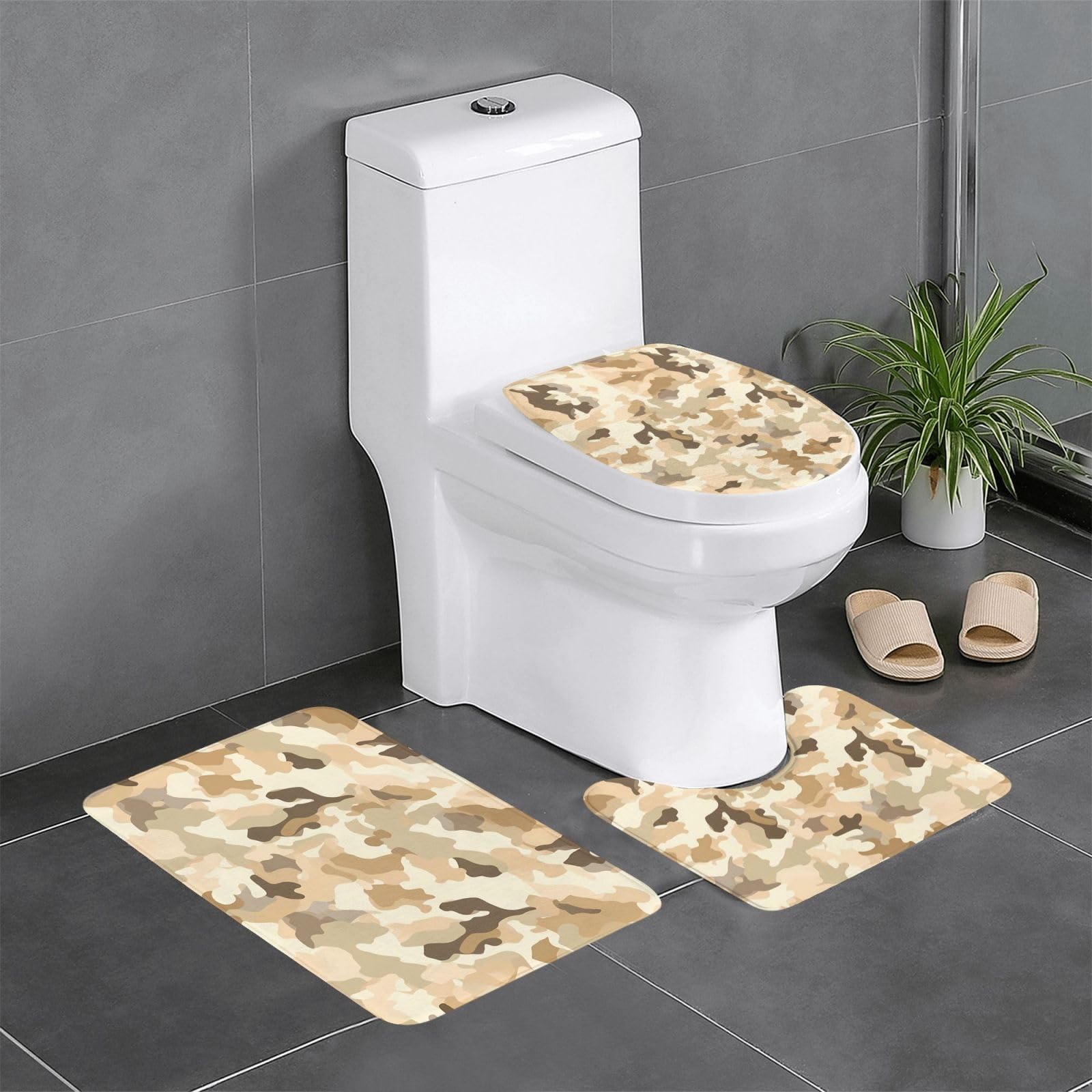 Tapis de salle de bain imprimés camouflage désert (lot de 3, 61x41cm) antidérapants pour toilettes