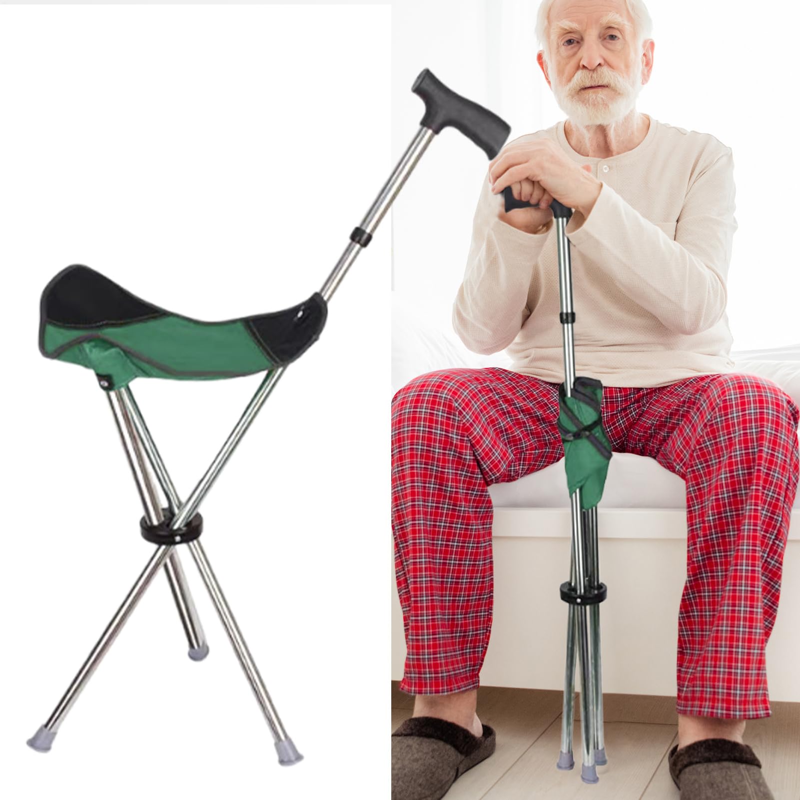 Bastón con asiento, bastón plegable, bastón plegable con asiento para ancianos, taburete antideslizante, ayuda de movilidad para hombres y mujeres, viajes, senderismo, pesca al aire libre, eventos