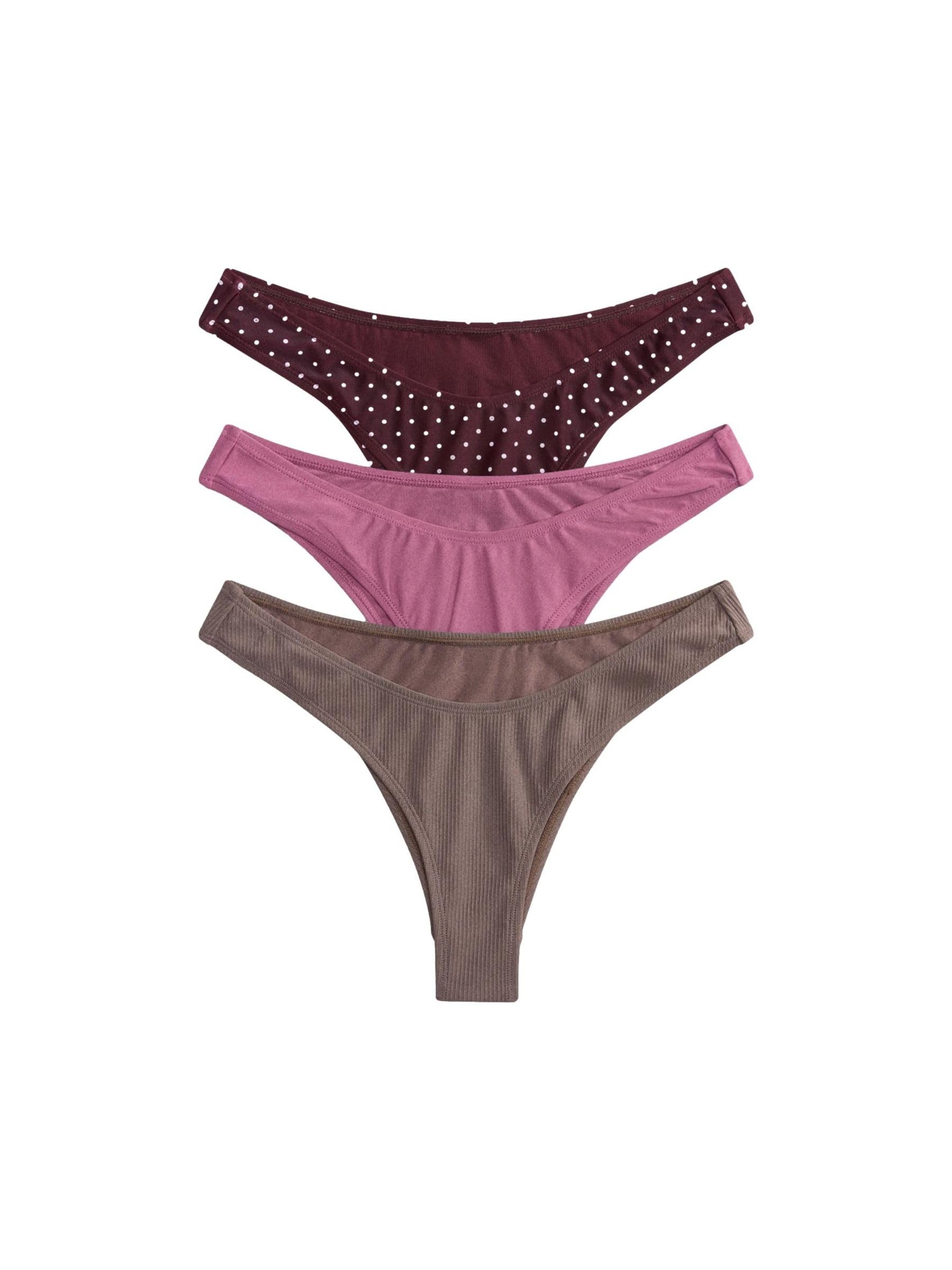 THE SET Femme Bas de Bikini échancré, Lot de 3 | Taille mi-haute