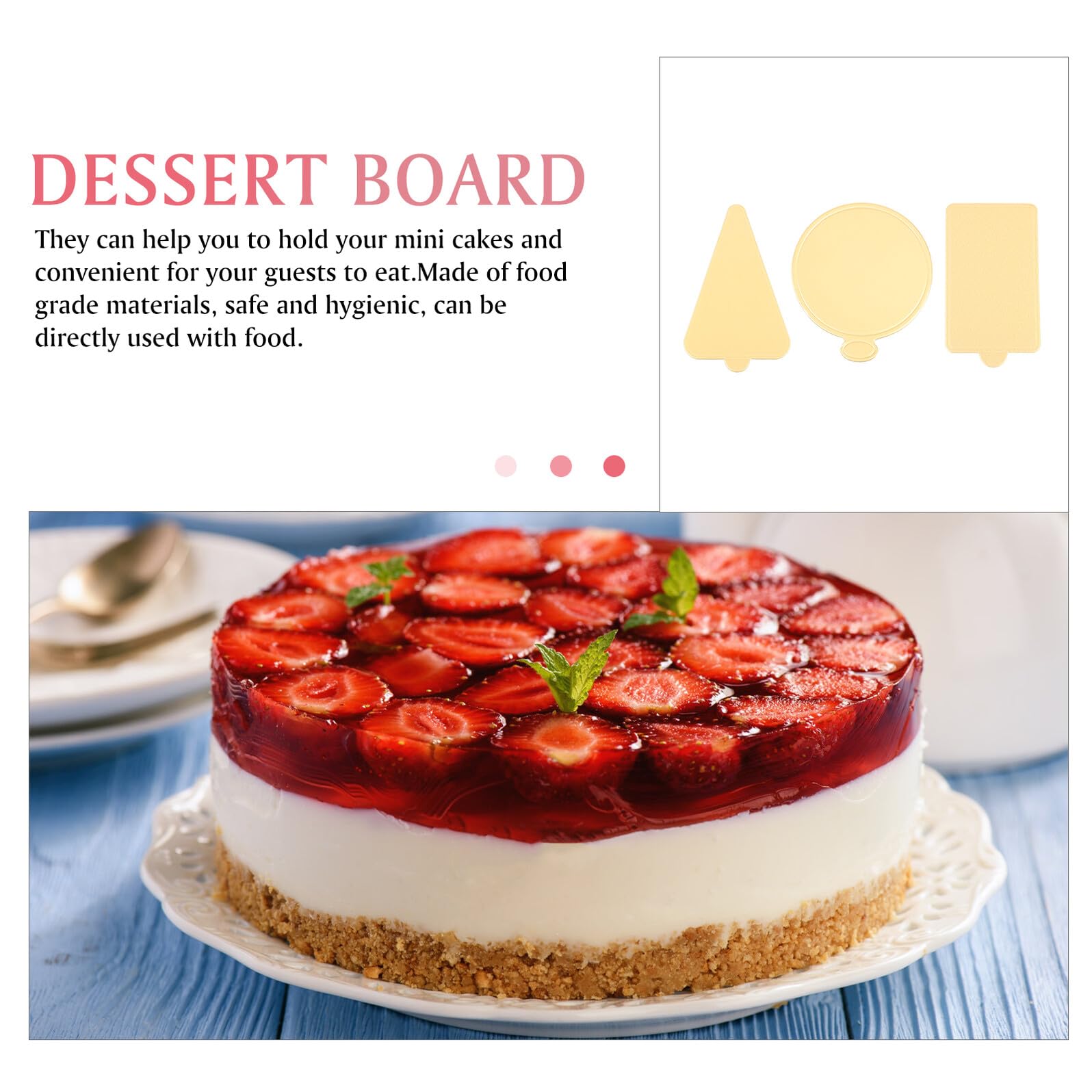 300 Stück Mini Kuchenböden aus Lebensmittelechtem Papier Runde Dreieckige und Rechteckige Cupcake Bases Mousse Cake Boards für Party Hochzeit Geburtstag Stabile Tortenspitzen
