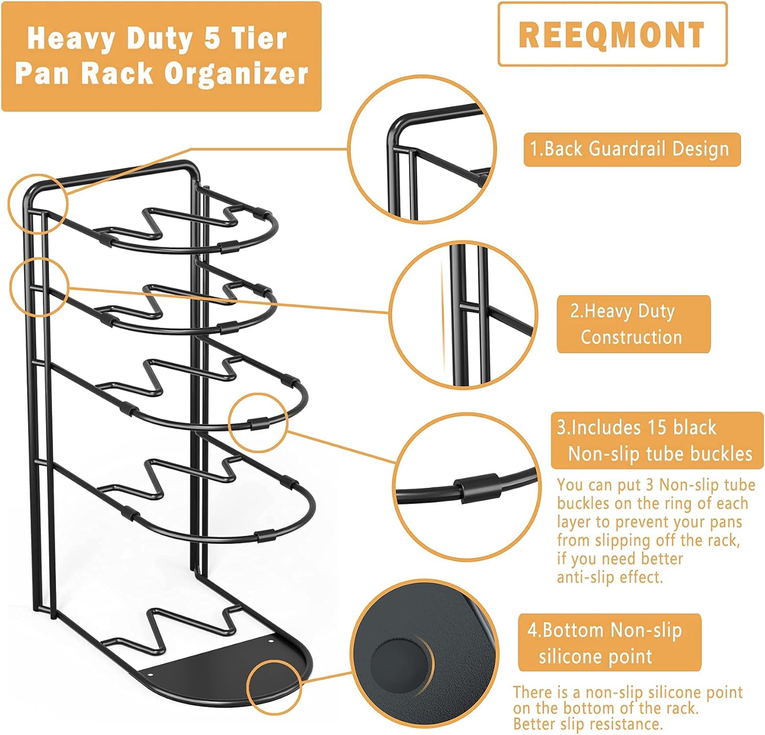 2 Pack - Heavy Duty Pot Rack Organizer, 5 Tier Pan Rack Holder, Holds Cast Iron Skillets, Dutch Oven, Frying Pan, Griddles - No Assembly Required, 15.9'' Height : Home & Kitchen