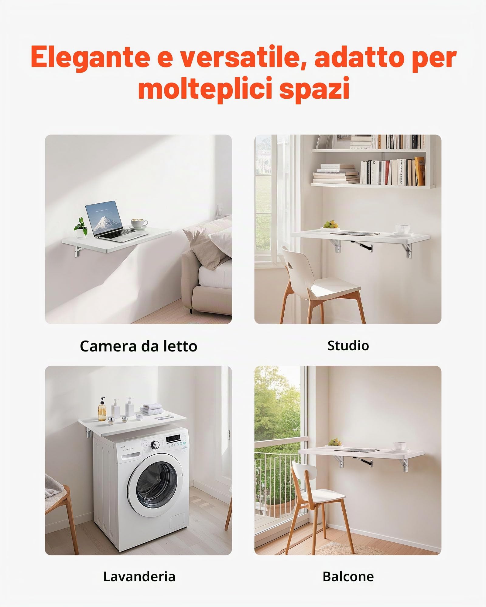 VEVOR Tavolo Pieghevole a Parete, Tavolo a Ribalta Montaggio a Parete 120 x 50 cm Scrivania Galleggiante Staffa in Ferro, Scrivania Pieghevole per Ufficio Domestico, Sala da Pranzo Cucina Bar Bianco