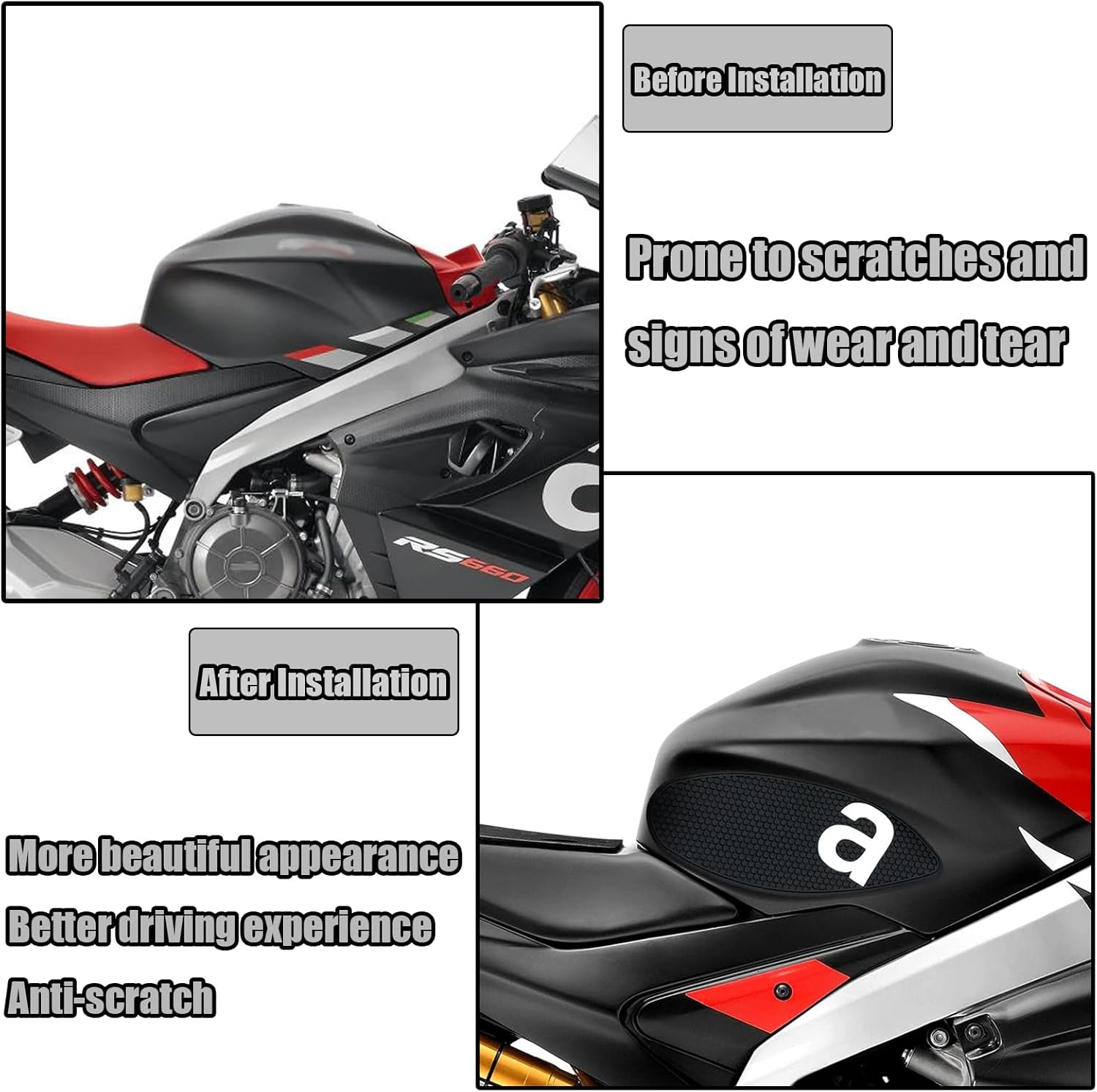 for RS 660 RS660 Tuono 660 2025 Motorcycle Side Tank Pads Tank Pads Knee Pads Protectors Decals Traction Pads rs 660 rs660 Tuono 660 2020-2025 Motorcycle Accessories (Red)