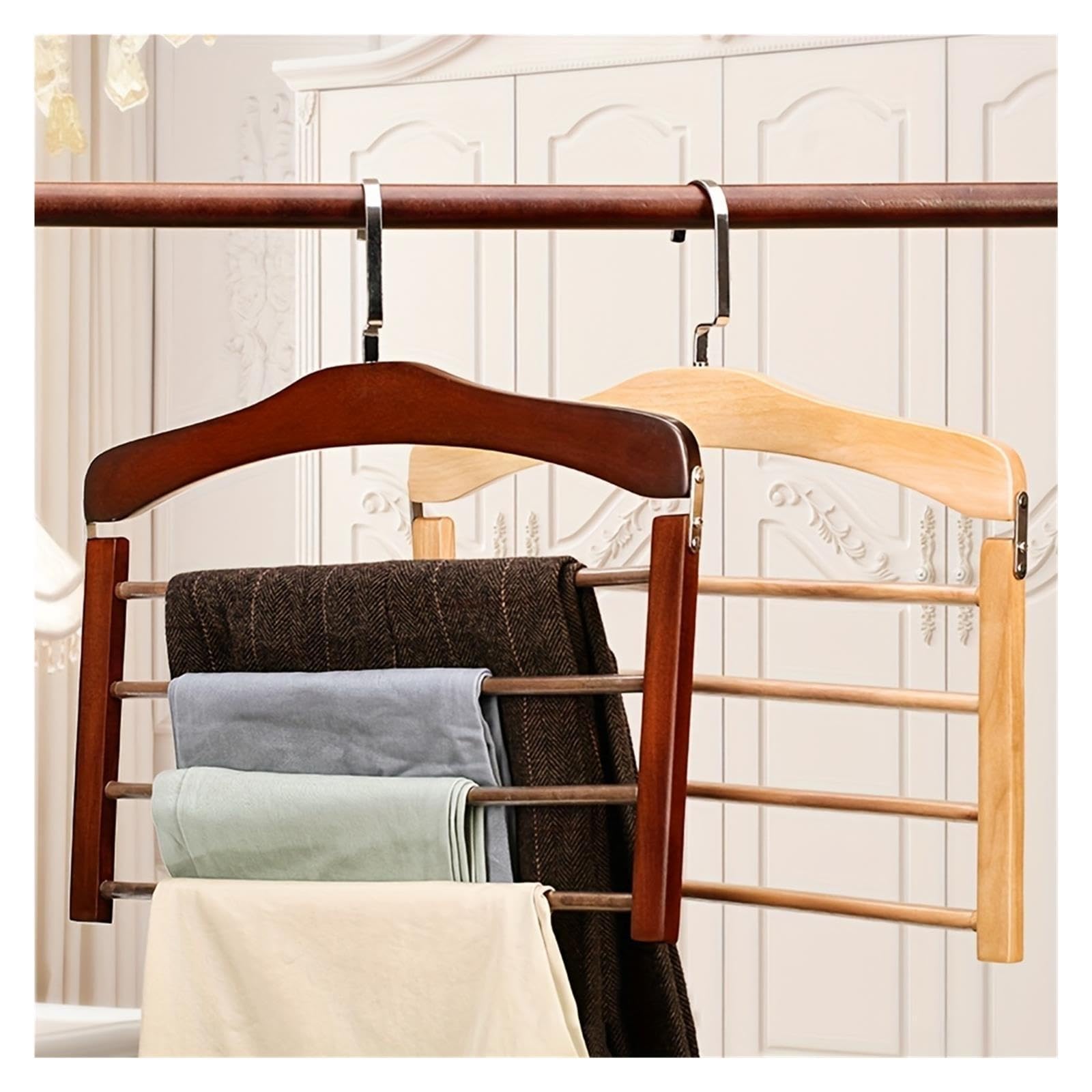 Solide multifunktionale mehrstufige Hosenablage for den Haushalt, zur Aufbewahrung von Mänteln, Handtüchern, Schals und Krawatten(Natural Wood)