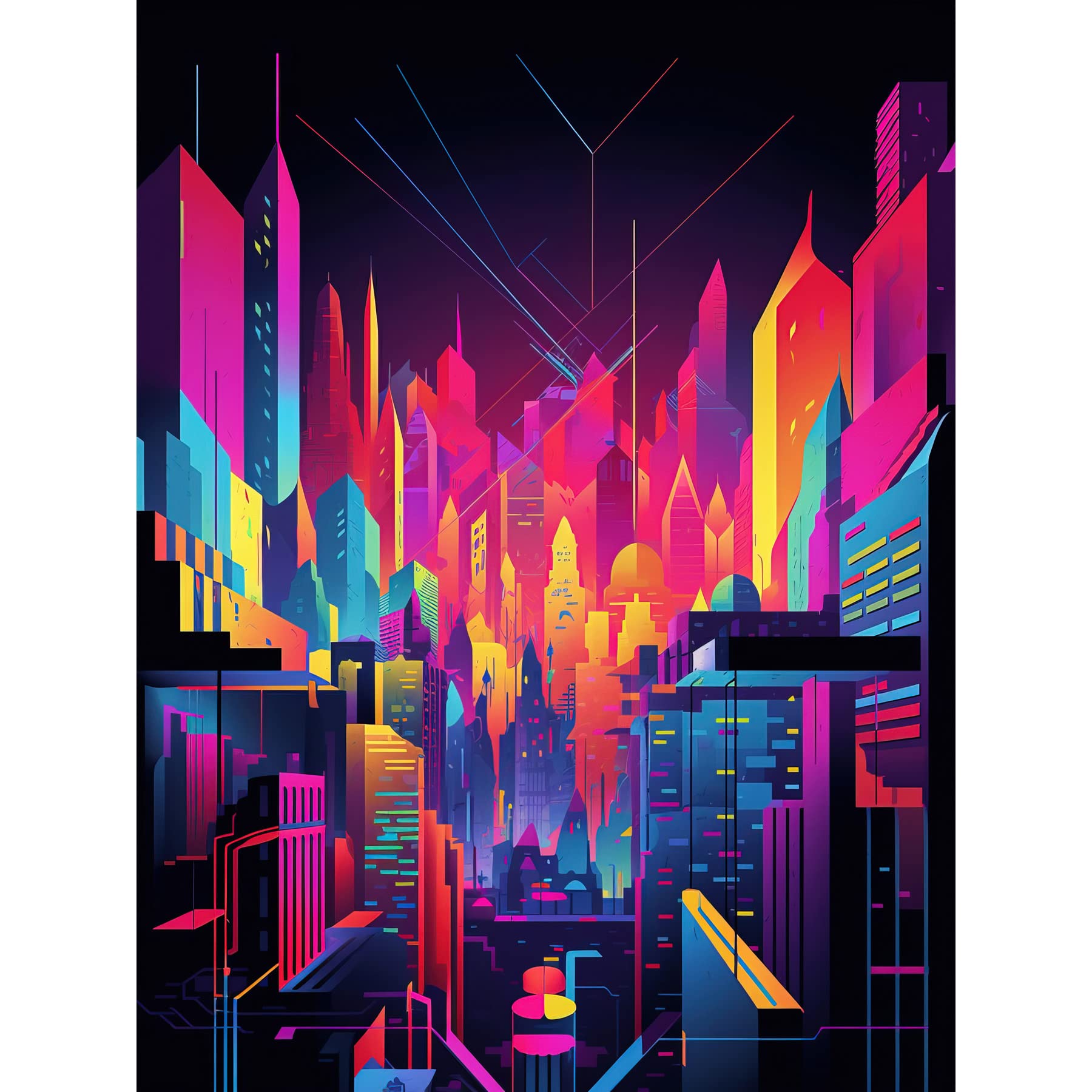 Artery8 Neon Light Colour Abstract Metropolis Cityscape at Night Modern Artwork Extra Large XL Wall Art Poster Print