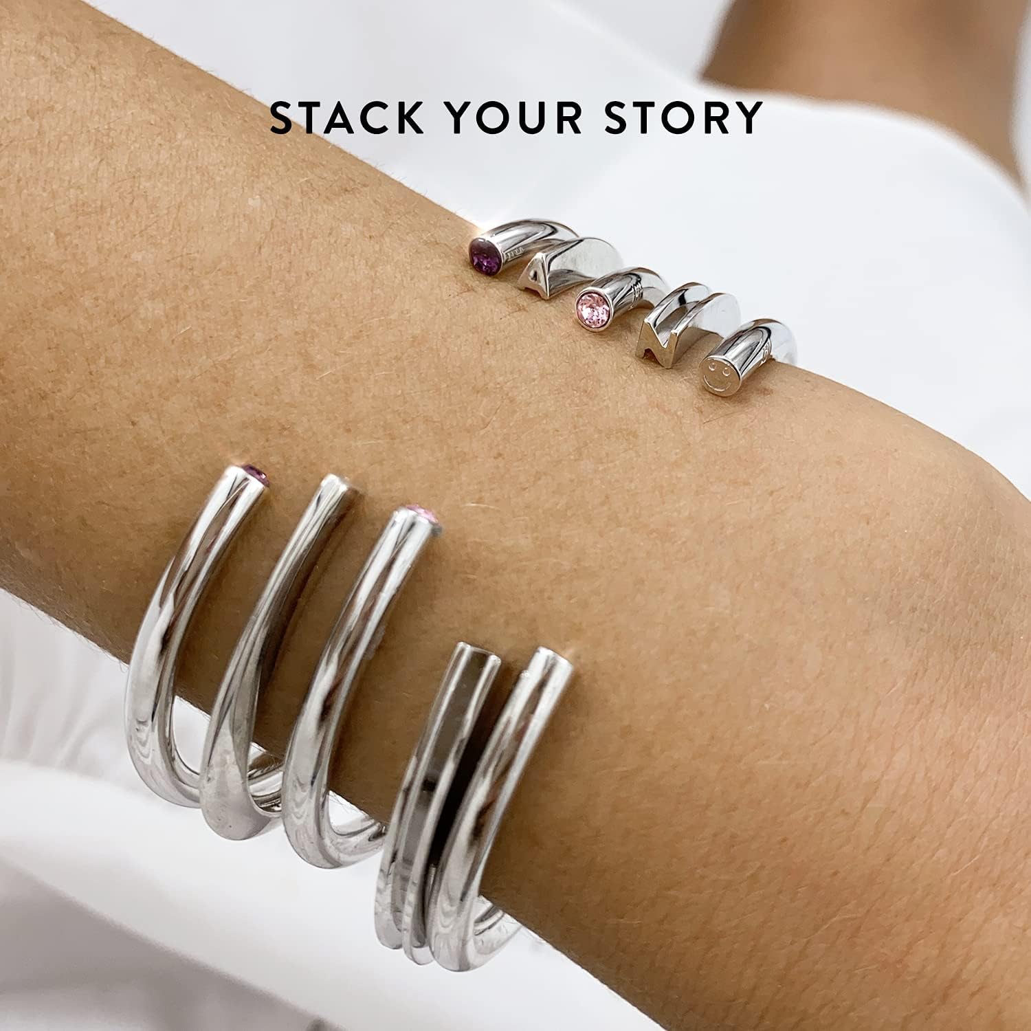 Miniatura 7 de Stella Valle March Birthstone Cuff Bracelet Rhodium Plated Inspirational Bracelets for Women Adjustable Band Bracelet Gift for Her with Swarovski