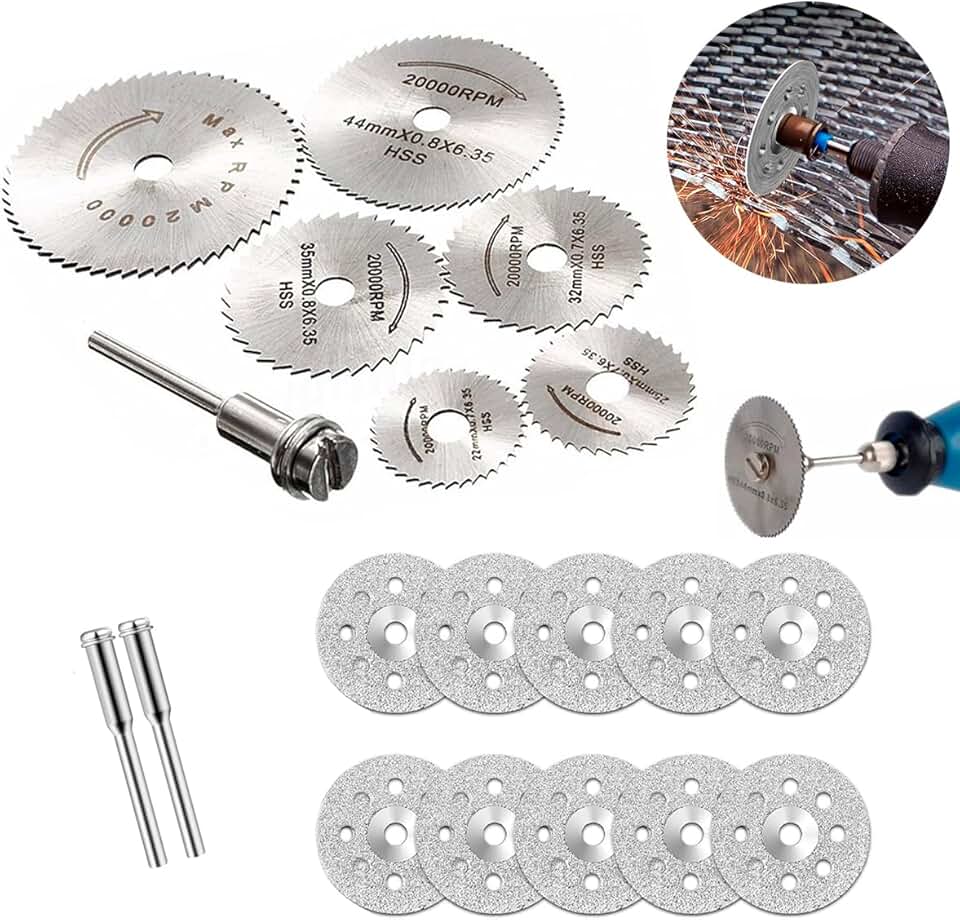 Kit Mini Disco Serra + Diamantado Micro Retifica Furadeira Parafusadeira Profissional Universal Para Madeira Piso Porcelanato Vidro Ferro Premium 16 Discos e 3 Hastes
