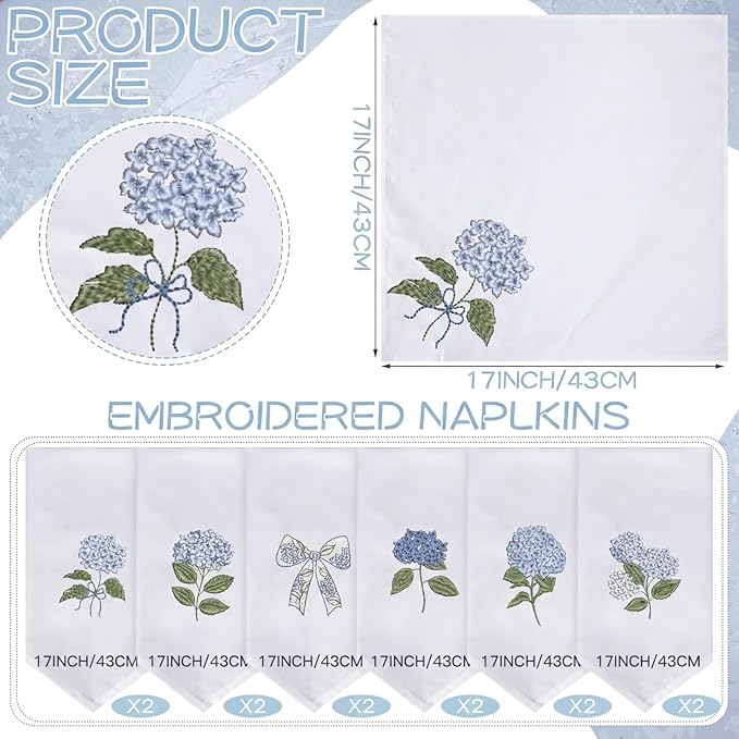 Servilletas de Tela HunnmingRe 12 Unidades Bordadas Florales miniatura 2