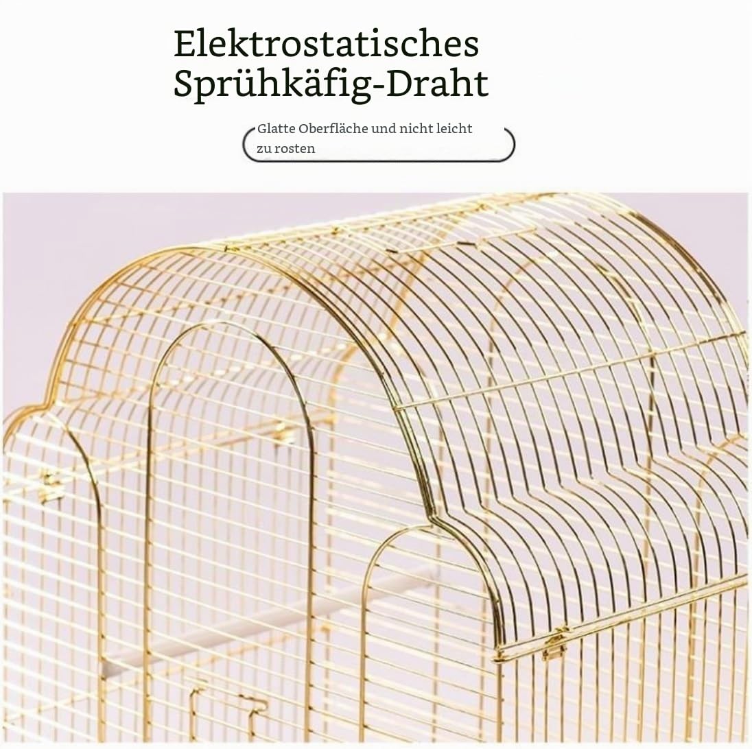 Vogelkäfig Wellensittich Metall-Vogelkäfig, Reiseträgerkäfig Mit Tablett, Papageien-Reisevogelkäfig Für Nymphensittiche, Sittiche Vogel Käfig(Gold)