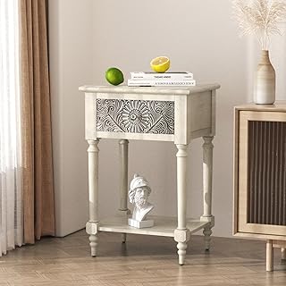 SUNBURY Vintage Nightstand with Drawer, Wood Small Bedside Table with Op...