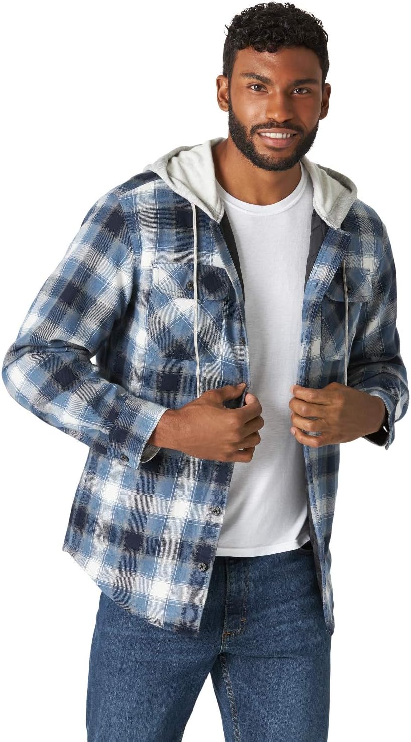 Wrangler Authentics mens Long Sleeve Quilted Lined Flannel Shirt Jacket With Hood Shirt