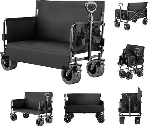 Wagon - Carrito plegable para convertir en banco, carrito plegable resistente con ruedas, campamento todo terreno, carro de comestibles para playa,