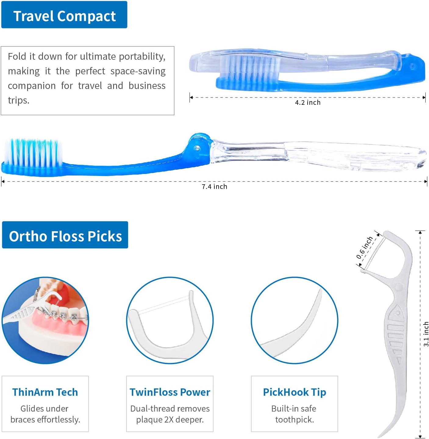 Travel Braces Care Kit - 7-Piece Orthodontic Essentials for On-the-Go Cleaning, Dental Tools for Braces Wearers