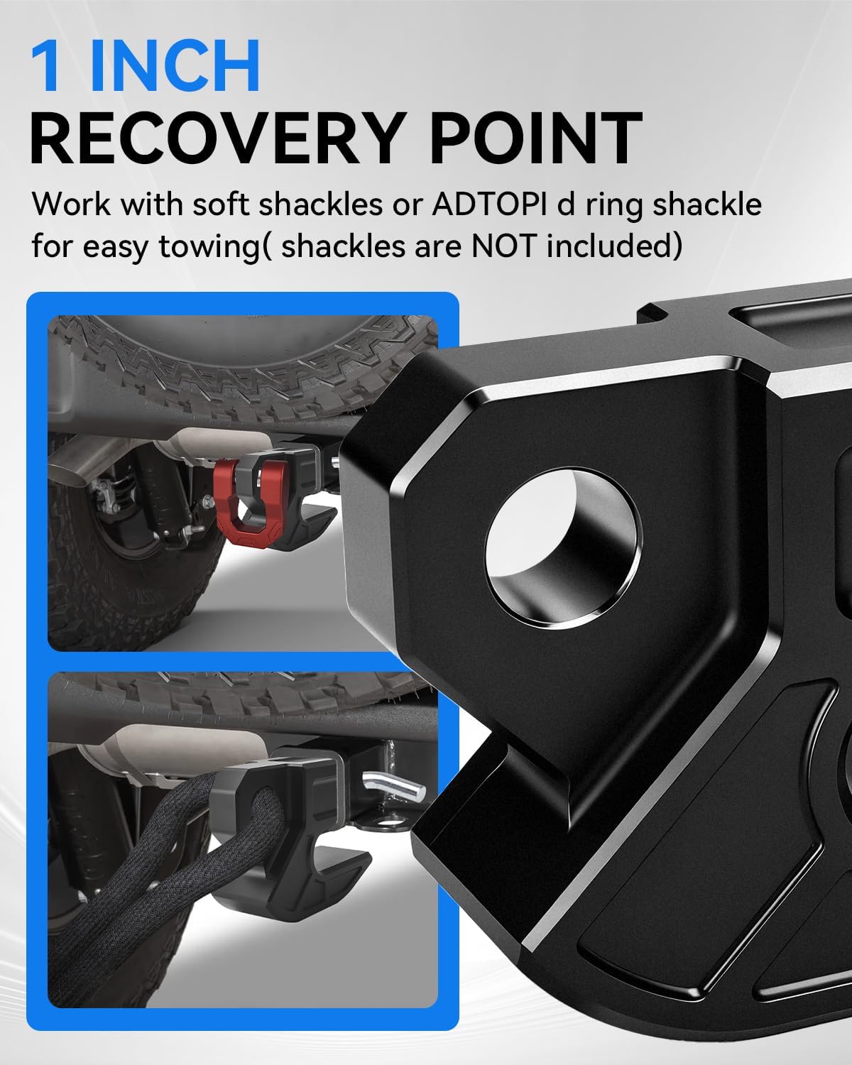 Tow Hitch Slider 45,000 lbs Aluminum Skid Protection Fits 2’’ Receiver Hitch, Towing Recovery Hitch Slider for 3/4’’D-Ring or Soft Shackles, Heavy-Duty Bumper Protection for Truck Trailer SUV