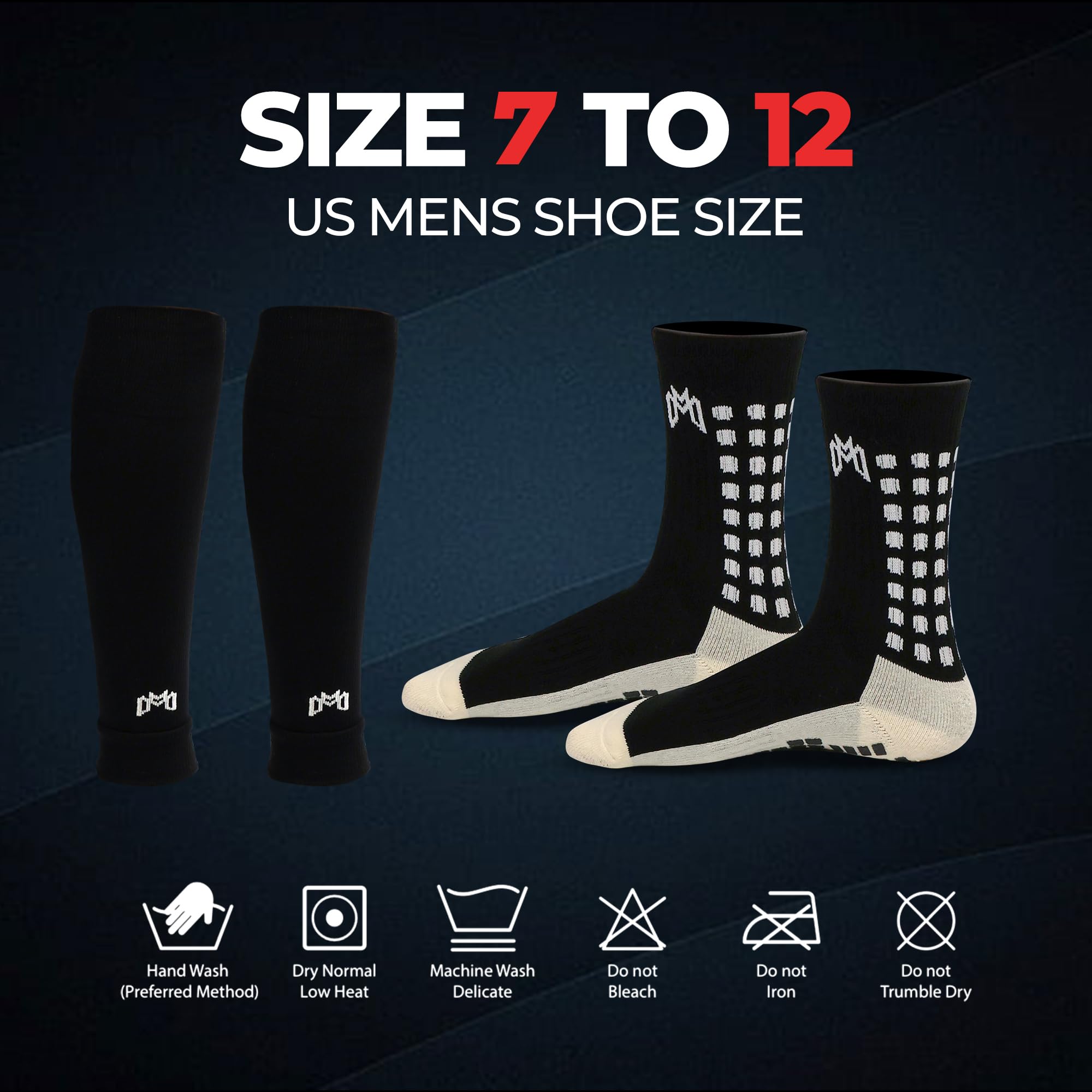 MediCaptain Paquete de calcetines de agarre de fútbol, espinilleras, mangas precortadas y correas de protección, equipo esencial para jugadores de fútbol, para hombres, mujeres, jóvenes, talla 7 a 12