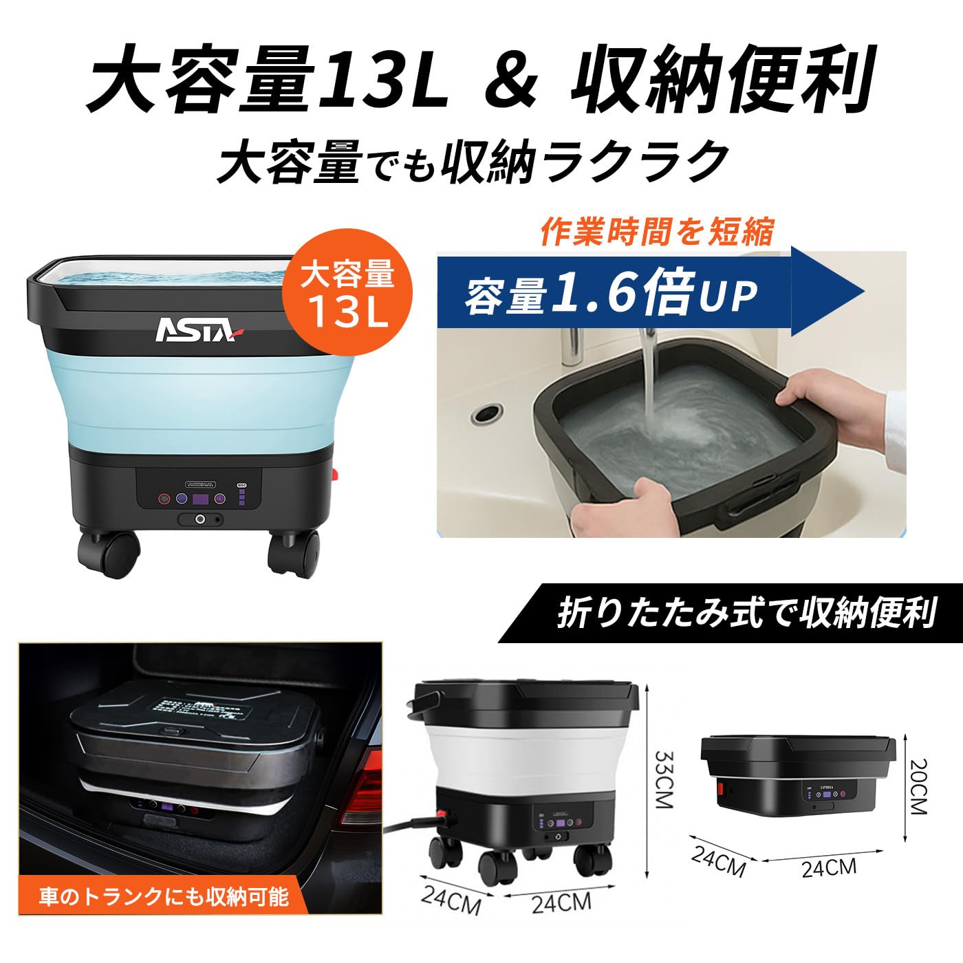 Amazon | ASTA 高圧洗浄機 コードレス 充電式 13Lバケツ一体型 | PSE
