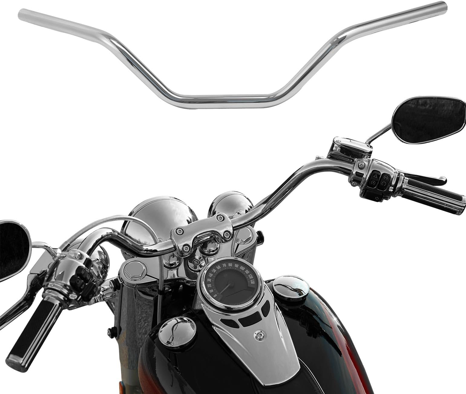 CUSTOM CHROME CCI 1" Fat Custom Handlebar Fit For Harley Davidson Sportster Dyna Softail Street XG V-ROD Honda Yamaha Suzuki Kawasaki Triumph Most Chopper Cruisers Bobber Bike Cafe Racer