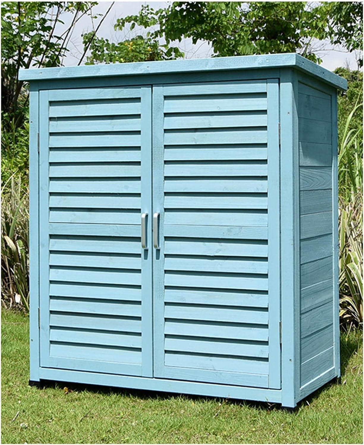 Outdoor Potting Bench Table with Tool Storage Shed Wooden Garden House with Shelves and Waterproof Container Planting Work Bench for Patio Lawn Backyard Storage Organizer (Blue 97X87X47Cm)
