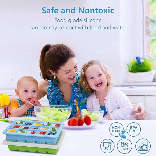 Miniatura 2 de Bandejas de silicona para cubitos de hielo con tapas, paquete de 2 bandejas de hielo flexibles y de fácil liberación, 15 cavidades para whisky,