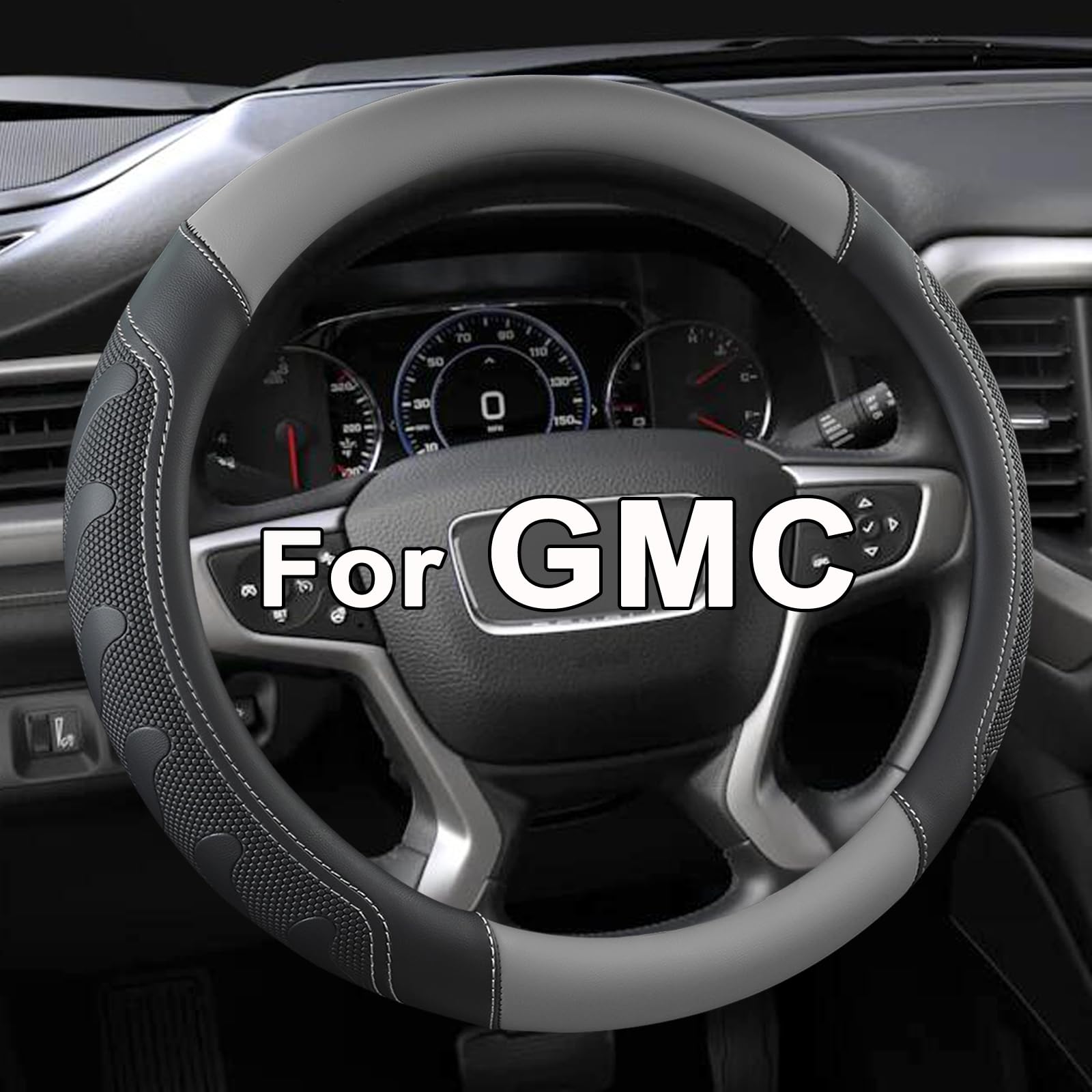 GIANT PANDA Steering Wheel Cover for GMC Sierra Acadia Terrain Yukon(Gray+Black-Standard Size)