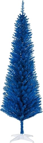 HOMCOM Árbol de Navidad artificial de 6 pies, árbol de Navidad delgado con 390 puntas de ramas realistas y soporte de plástico, color azul