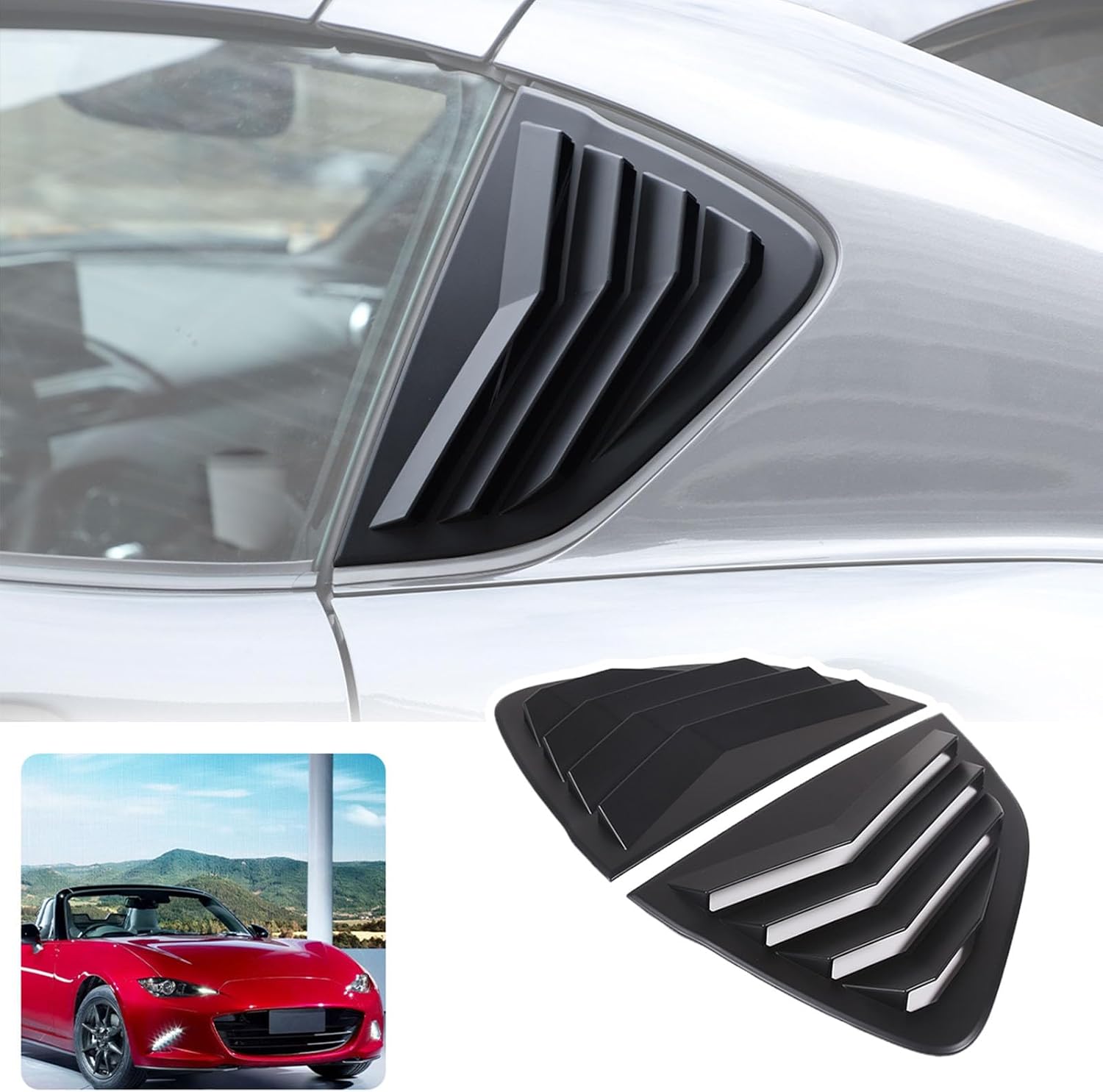 ABS Fit for Mazda MX-5 ND 2016 2017 2018 2019 2020 2021 2022 2023 2024 2025+(Hardtop Version) Rear Window Shutters Triangle Cover Trim Stickers (Matte Black)