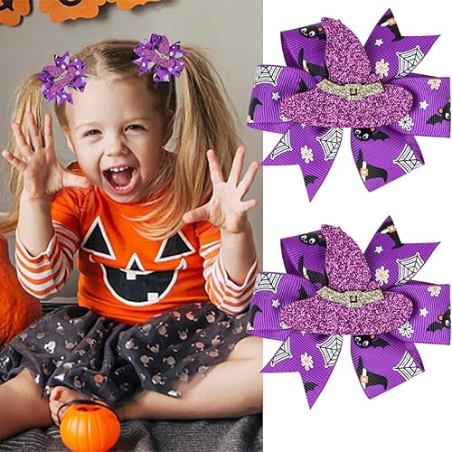 2 clips de lazos para el cabello de Halloween para niños y niñas con purpurina para sombrero de bruja, pinzas para el cabello, pasador de pelo,