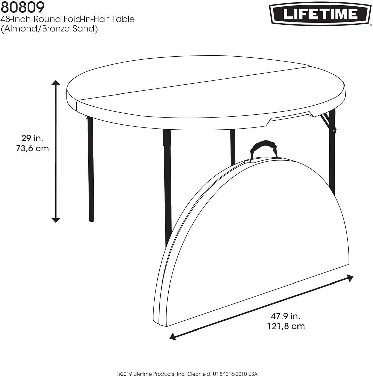 Lifetime 80809 Round Fold in Half Table, Almond : Home & Kitchen