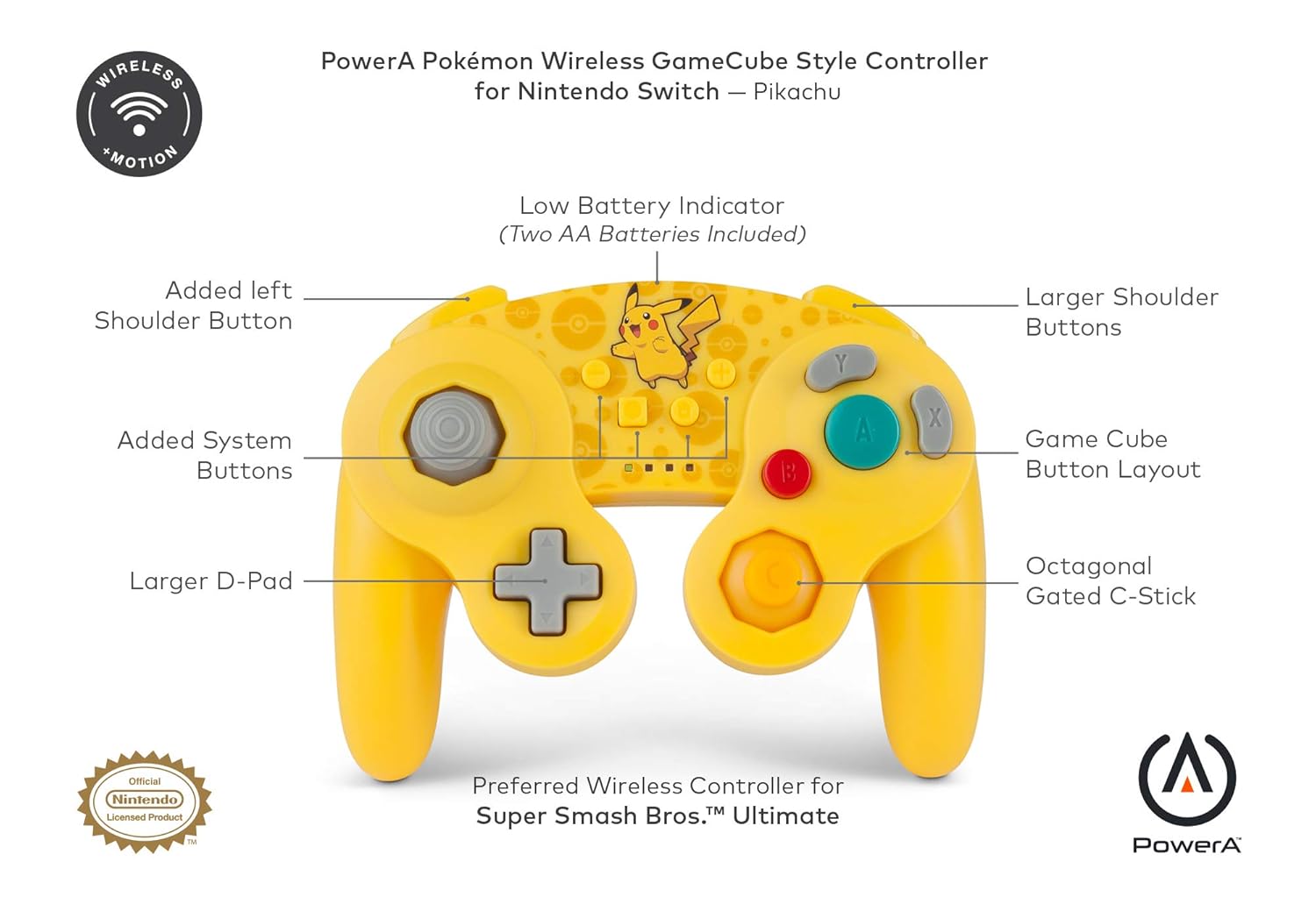 Up To 40% OFF PowerA Pokemon Wireless GameCube Style Controller for Nintendo Switch - Pikachu