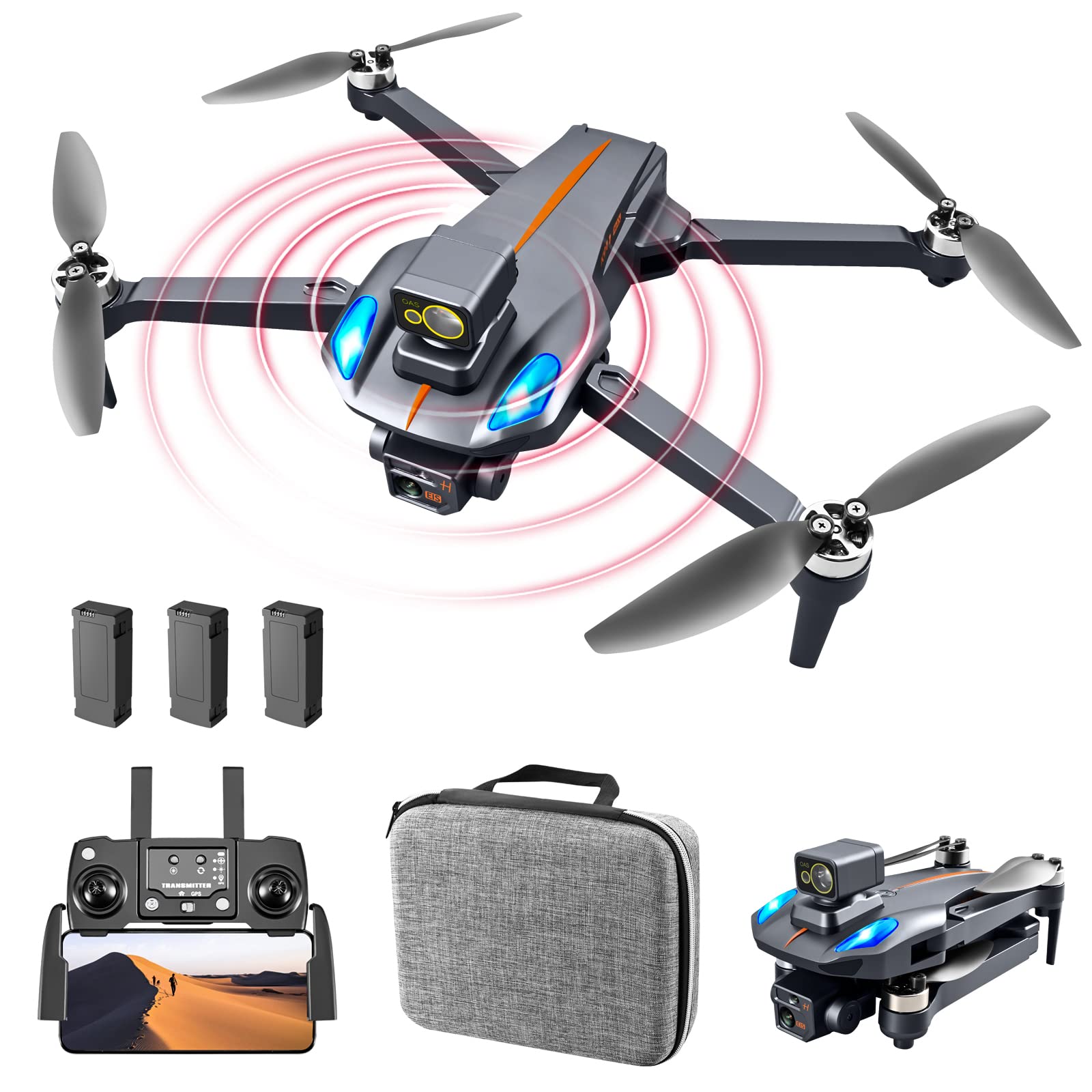 Droni RC con videocamera HD 8k per Adulti, Mini Drone per Principianti, prevenzione Intelligente degli Ostacoli, Durata della Batteria di 75 Minuti, Motore brushless, Zoom 50x, modalità senz