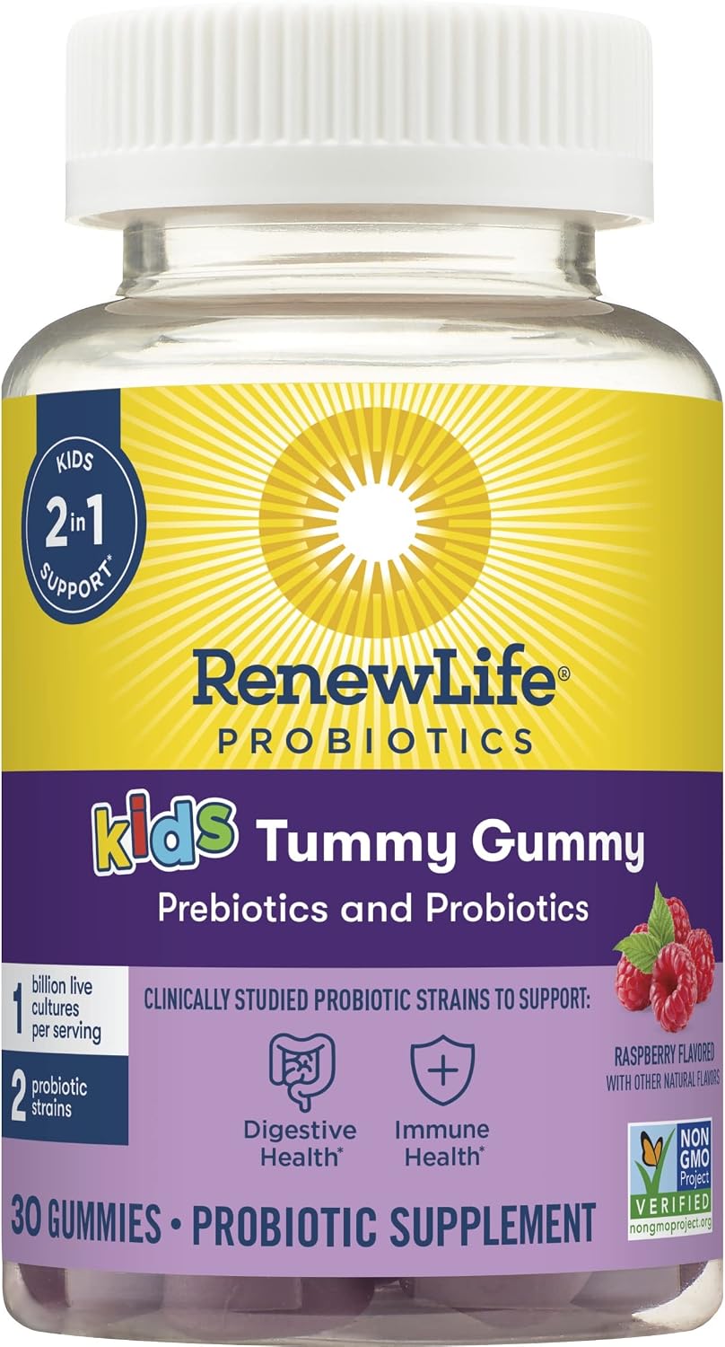 Renew Life Kids Probiotic Gummies, Supports Digestive & Immune Health, Prebiotics & Probiotics, Soy, Dairy & Gluten Free, Raspberry