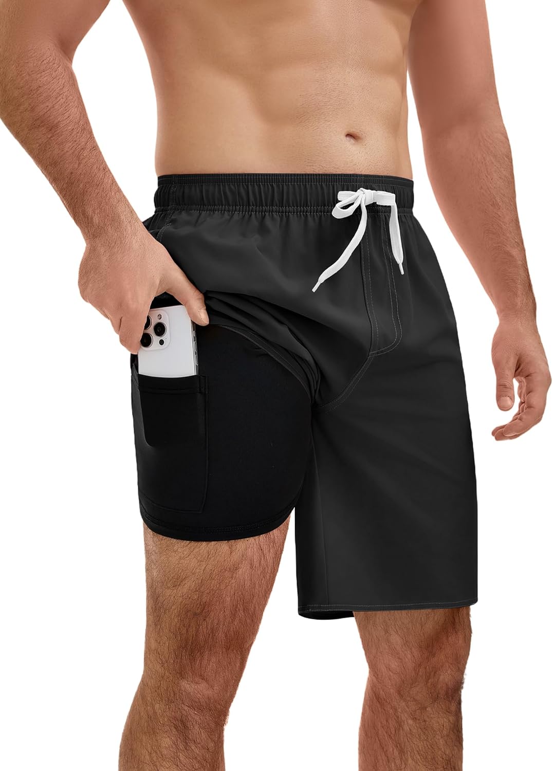 YnimioAOX Men’s Swim Trunks with Compression Liner 9 Inch Bathing Suits 2 in 1 Quick Dry Board Shorts with Pockets