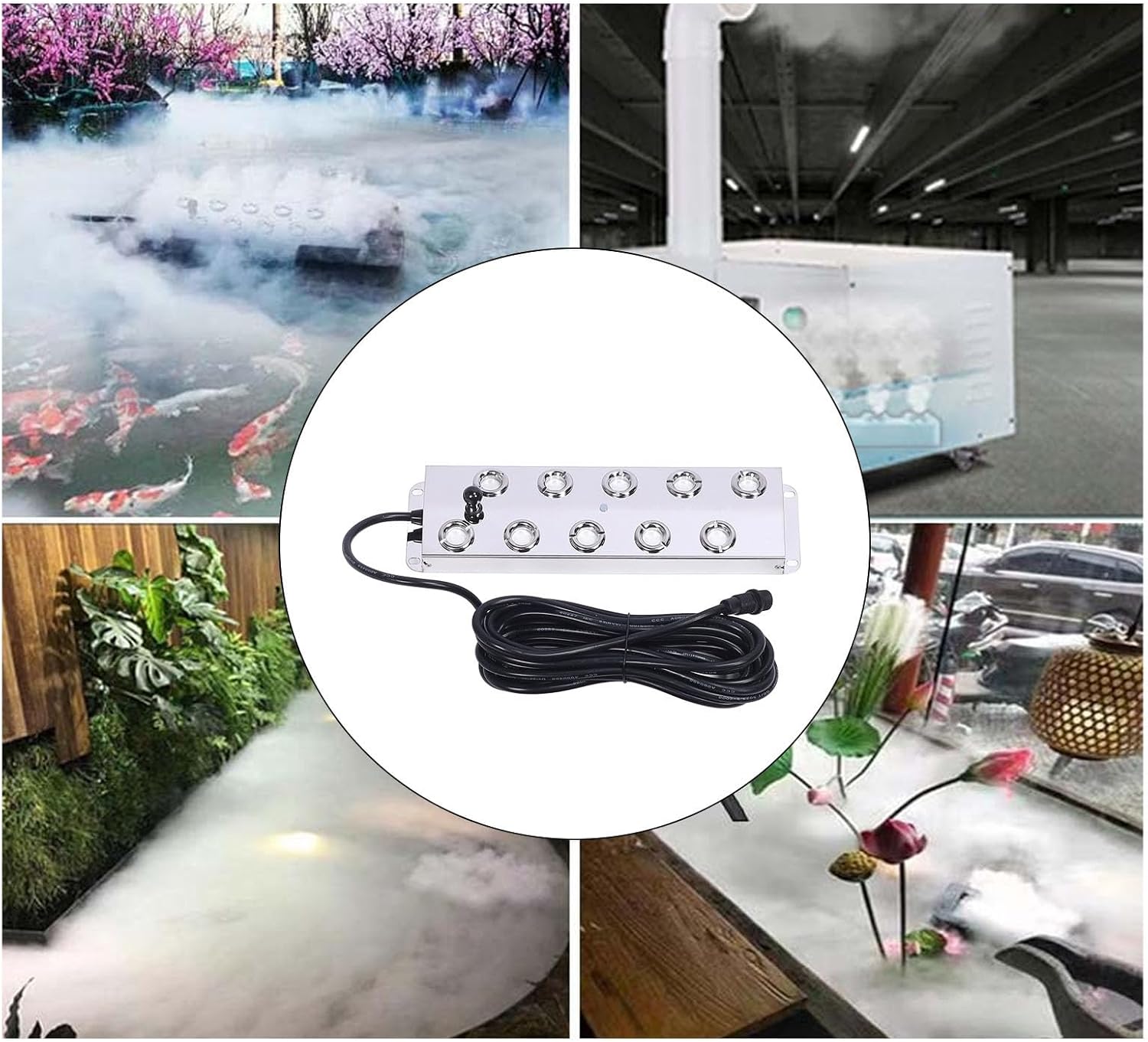 Ultrasonic Mist Make, 10 Head Ultrasonic Fogger Ultrasonic Fog Maker Mist Maker with 350W IP67 Power Supply for Landscape Garden Pond (US Plug)