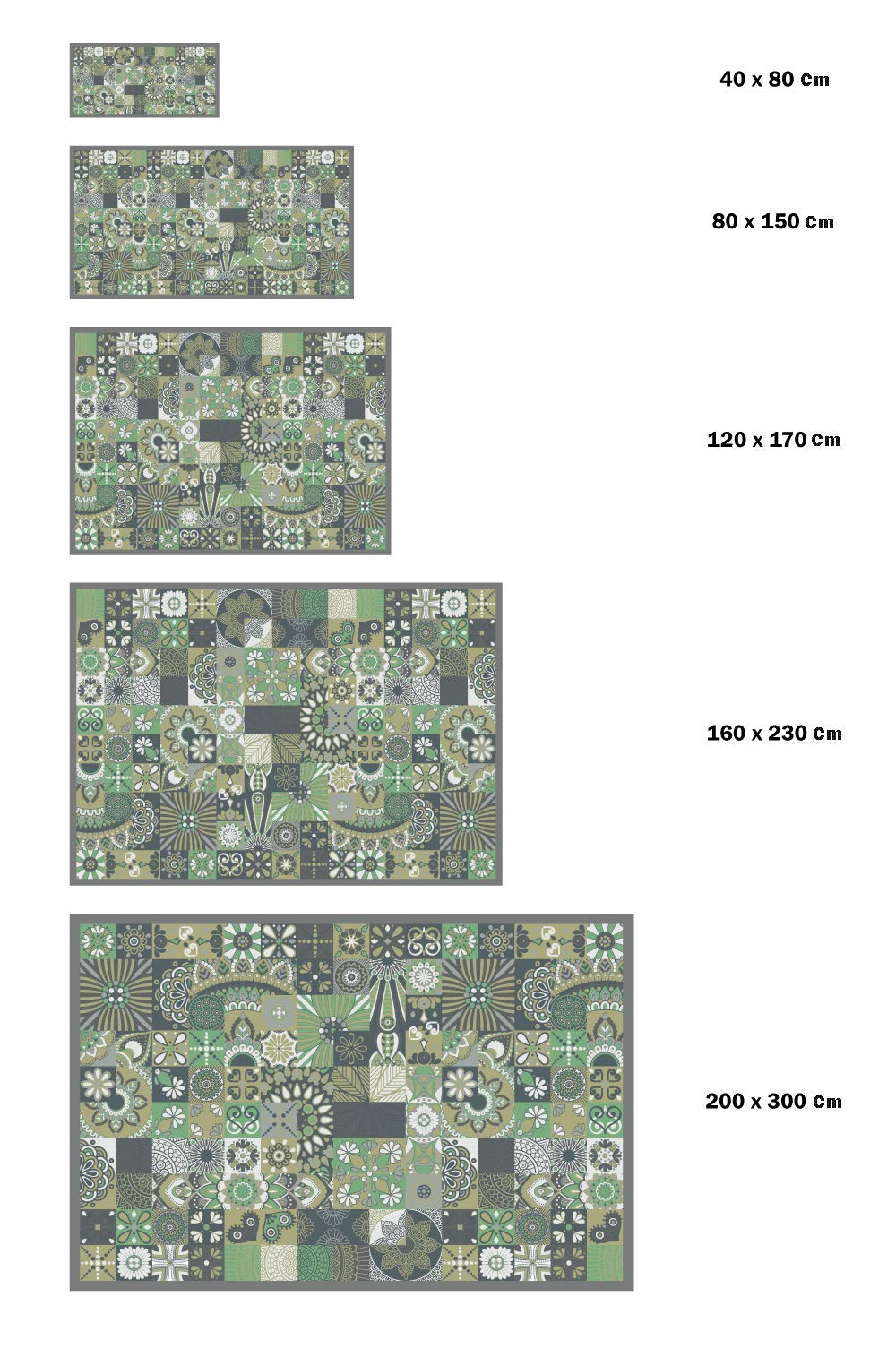 Panorama Vinylteppich - Modell Vynilteppich Hydraulic Fliesen Grün Farbe - 300x200 cm - Verschiedene Größen - Deko Küche, Läufer und Outdoor