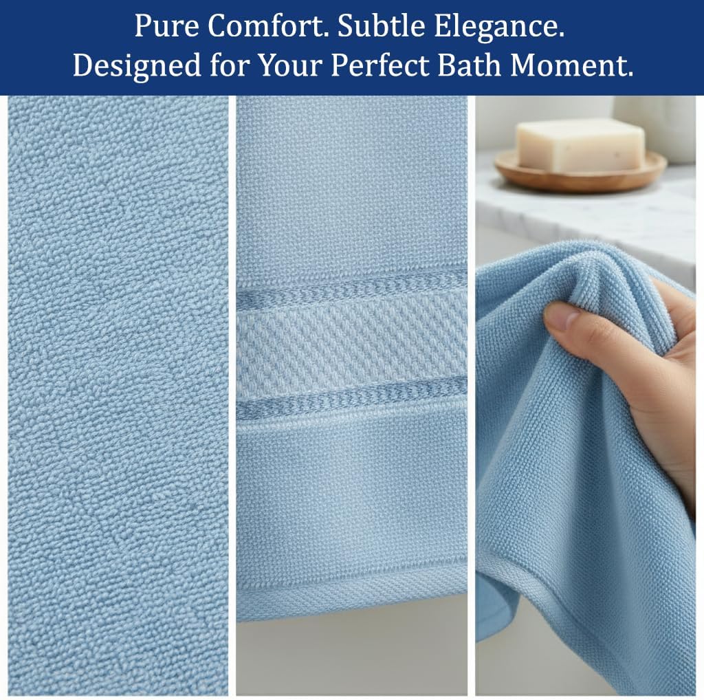 SKY BEDDINGS 100% Cotton Luxury Bath Towels - 4 Pieces - Ring Spun - Super Soft & Highly Absorbent Towels for Bathroom, Hotel & Spa - Perfect for Daily Uses - Suitable for All Skin Types - Sky Blue