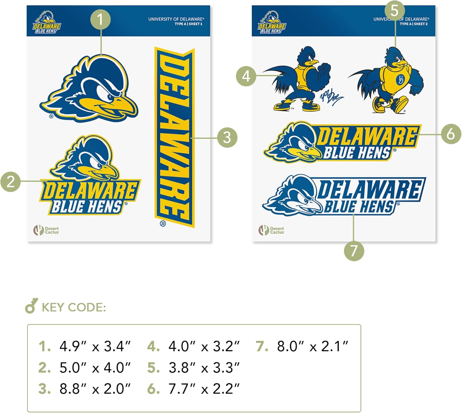 Desert Cactus University of Delaware Sticker - Fightin Blue Hens UD Vinyl - Delaware Fightin' Blue Hens Decal Laptop Water Bottle Car Scrapbook (Type A)