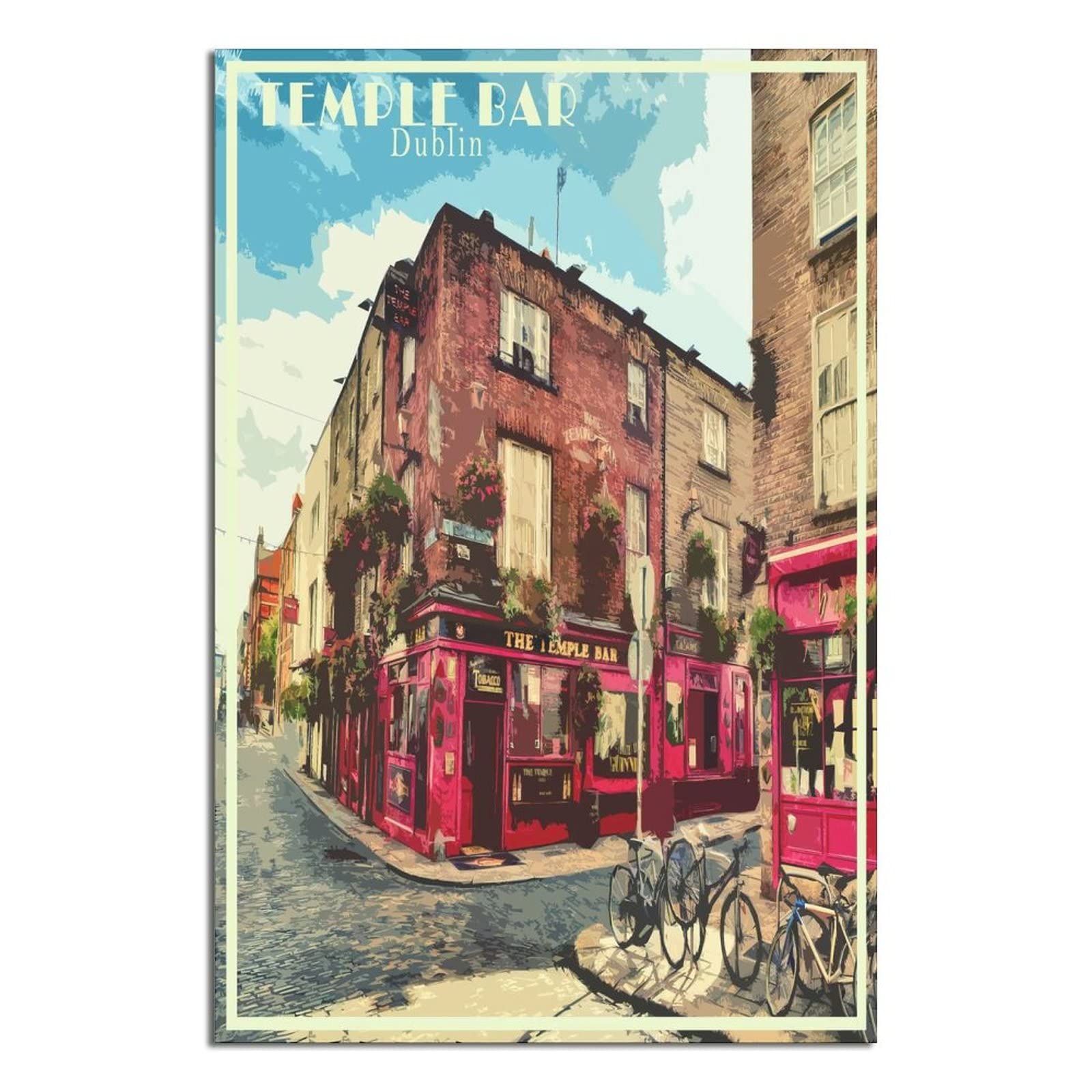Zsefv Unframe-Style Dublin Temple Bar Ireland Vintage Travel Poster Decorative Posters Modern Bedroom Canvas Art Poster Picture Painting Posters Wall Decor Art Gift