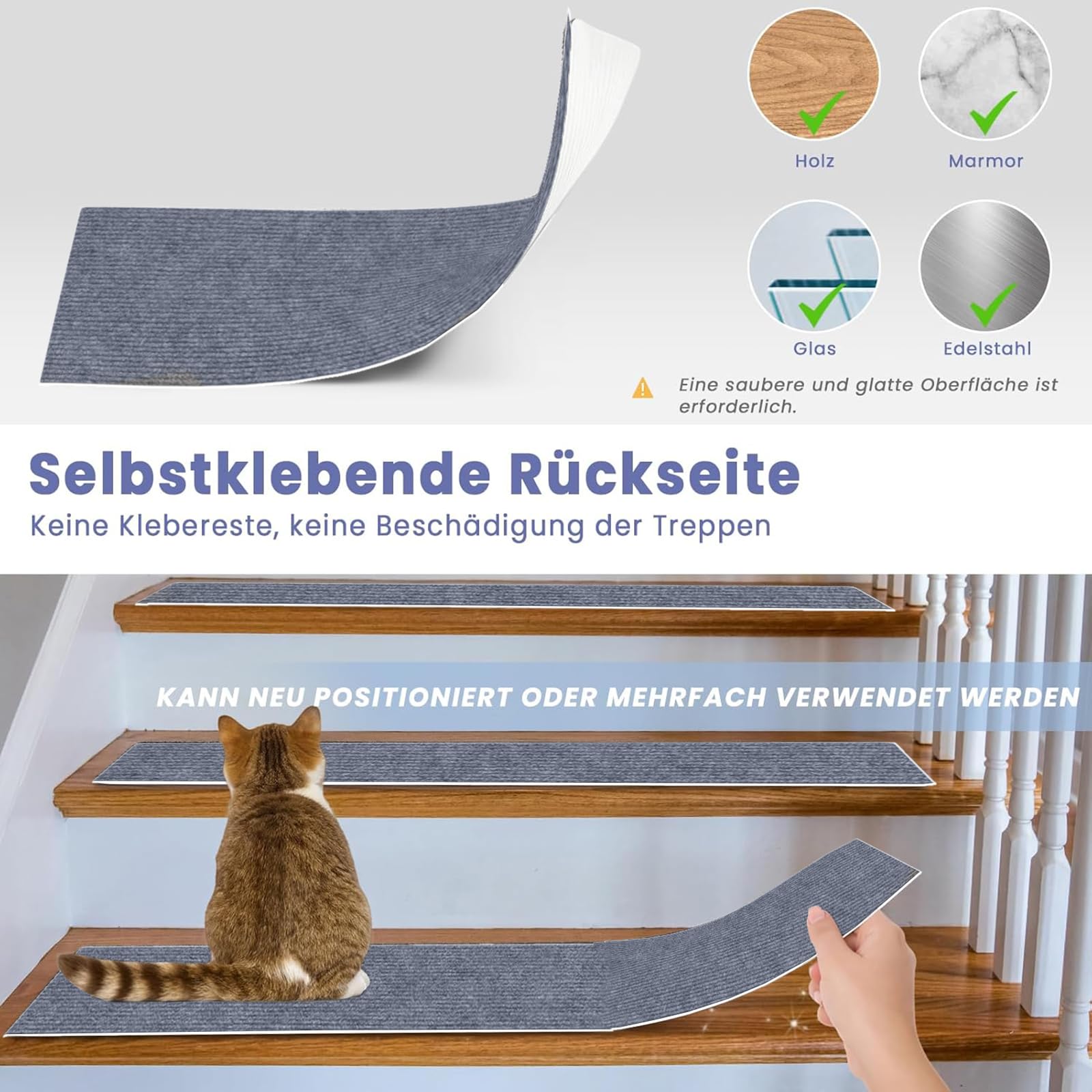 Juego de 5 alfombrillas antideslizantes para escaleras, 34 x 48 cm, TPE, reutilizables y cortables, aptas para niños, para escalones seguros, ideal para el hogar y los niños.