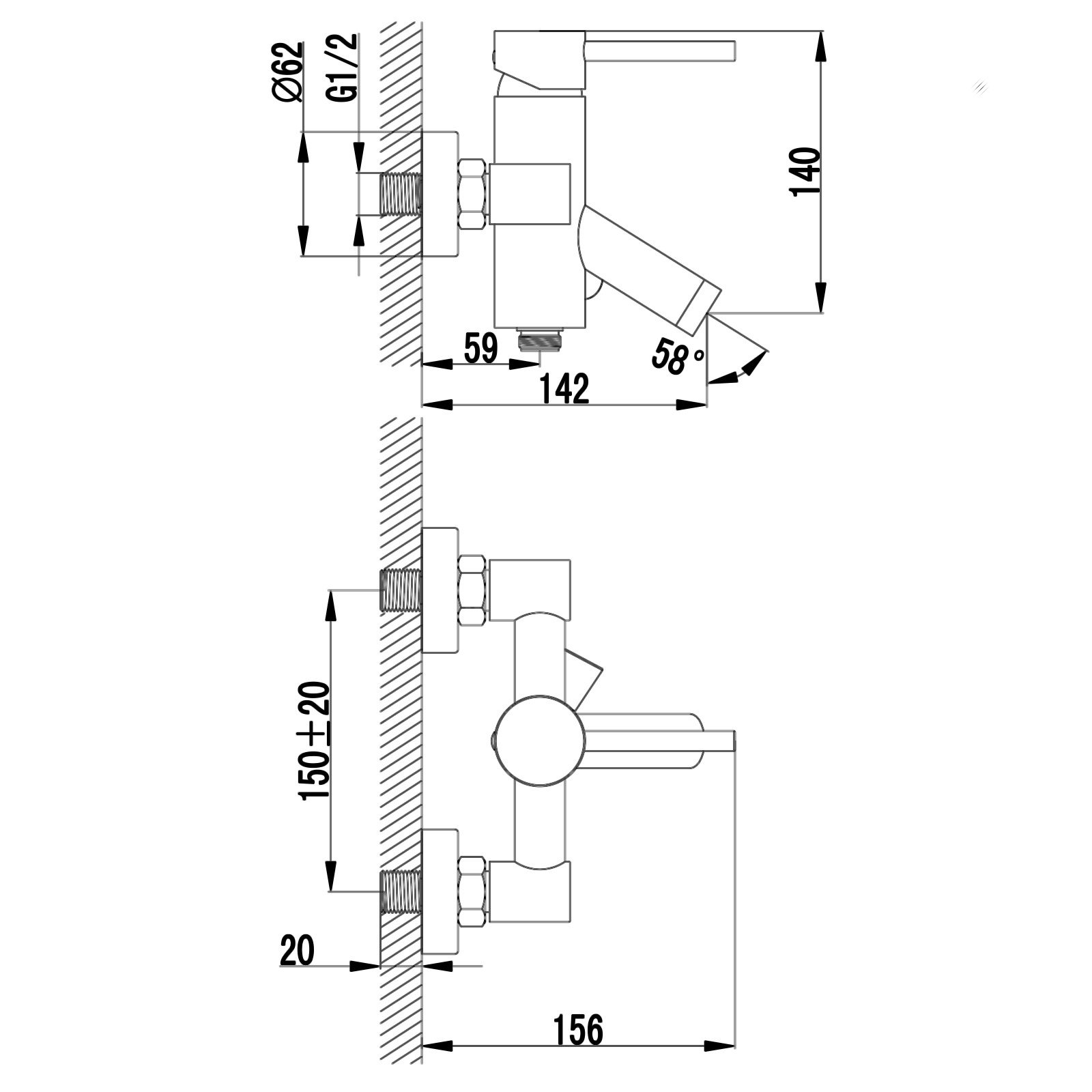 Set da bagno con miscelatore a 2 vie, asta doccia 70 cm, doccetta e tubo doccia 160 cm, ottone cromato, montaggio a parete