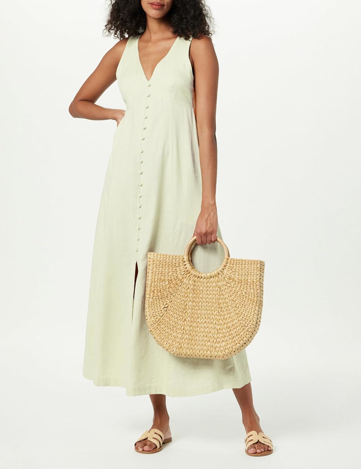 The Drop Women's Blanca Linen Button-Front V-Neck Maxi Dress - Image 4