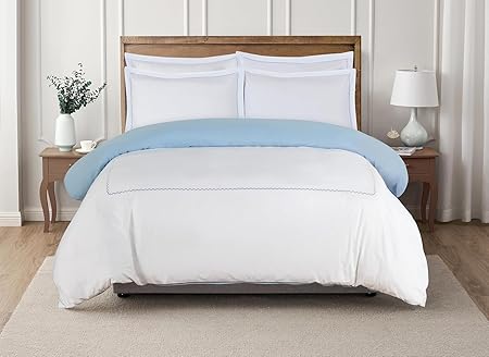 Majestic Giftware Madison Linen 8 Pcs 44" Twin Size Bedding Set (BL52-44T) | Normandy - Blue 400 TC 100% Cotton Sateen | 2 Fitted Sheets, 2 Duvets, 4 Pillowcases - Noble Collection