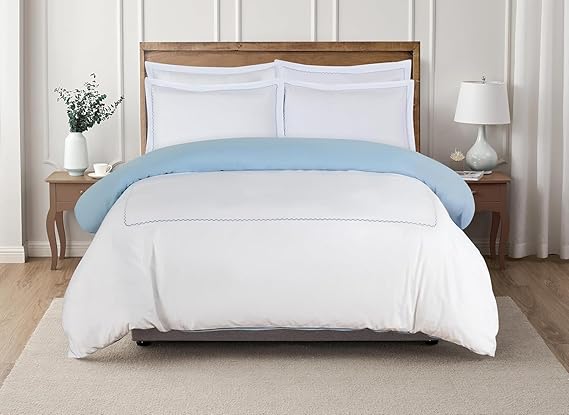 Majestic Giftware Madison Linen 8 Pcs 44" Twin Size Bedding Set (BL52-44T) | Normandy - Blue 400 TC 100% Cotton Sateen | 2 Fitted Sheets, 2 Duvets, 4 Pillowcases - Noble Collection