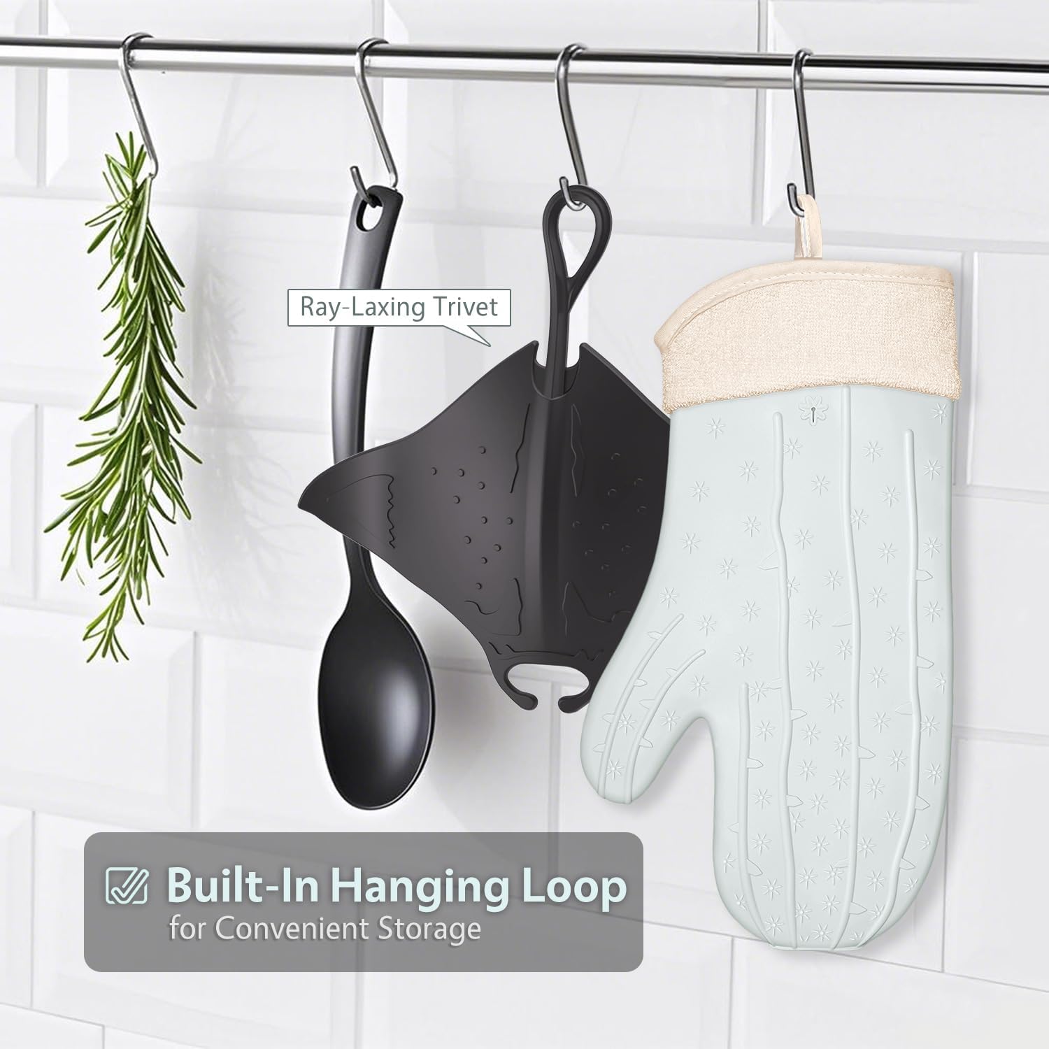 UMIRRO Cactus Silicone Oven Mitt 2-Pack Set, Heat Resistant, Non-Slip Grip for Kitchen Use, Safe for Cooking Baking & Grilling, Cute Kitchen Accessories, 13", Mint Green