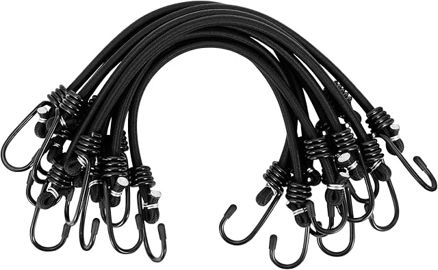WeFine Pack of 10 Bungee Cords with Hooks Weatherproof & UV-Resistant Bungee Straps Heavy Duty Elastic Bungee Ropes for Caravan Camping RVs Trunks Luggage Racks